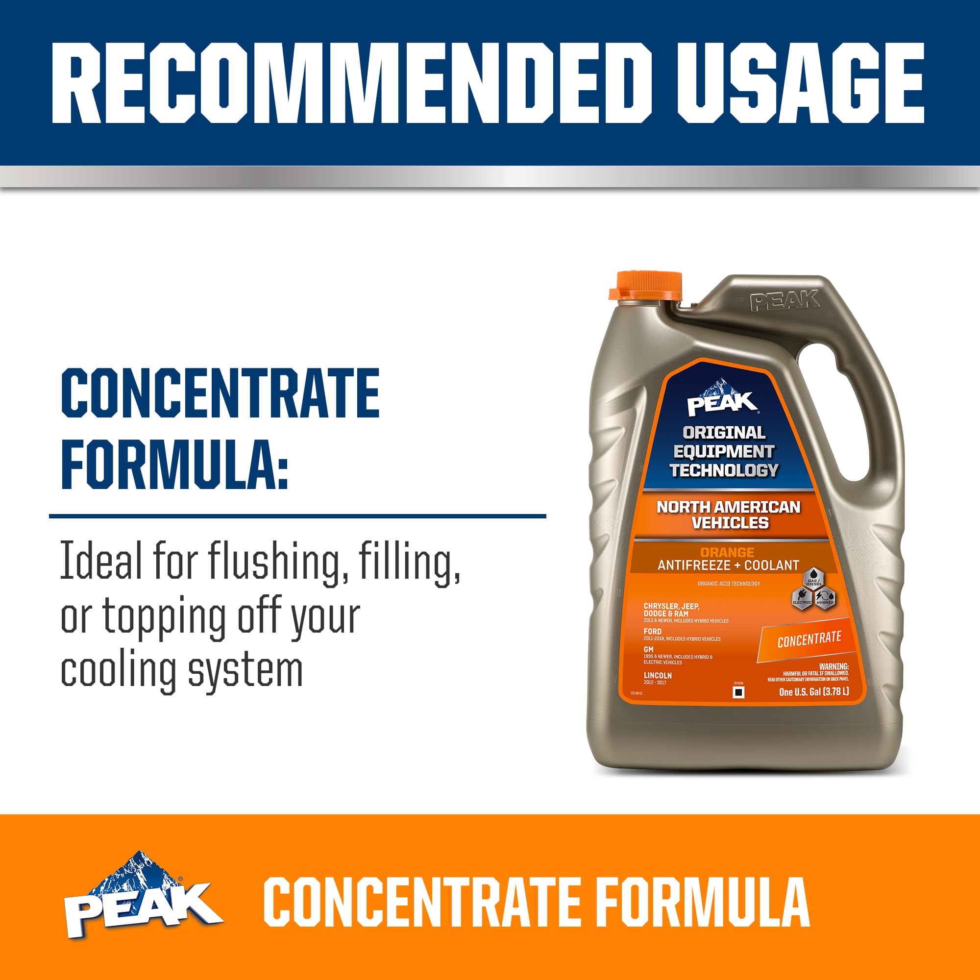 Peak Oet Extended Life Orange Concentrate Antifreeze/Coolant For North American Vehicles, 1 Gal.
