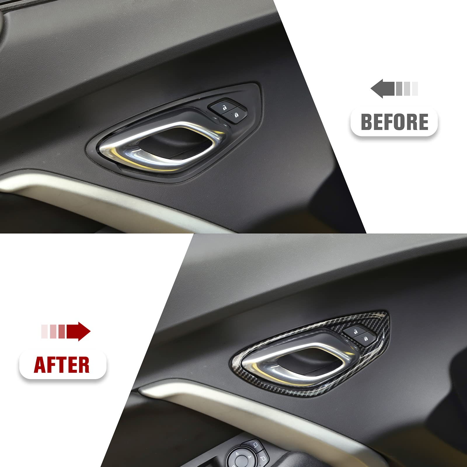 Rt-Tcz Carbon Fiber Door Inner Grab Handle Cover Frame Abs Decor Trim Interior Accessories Compatible With Chevrolet Camaro 2017 2018 2019 2020 2021 2022