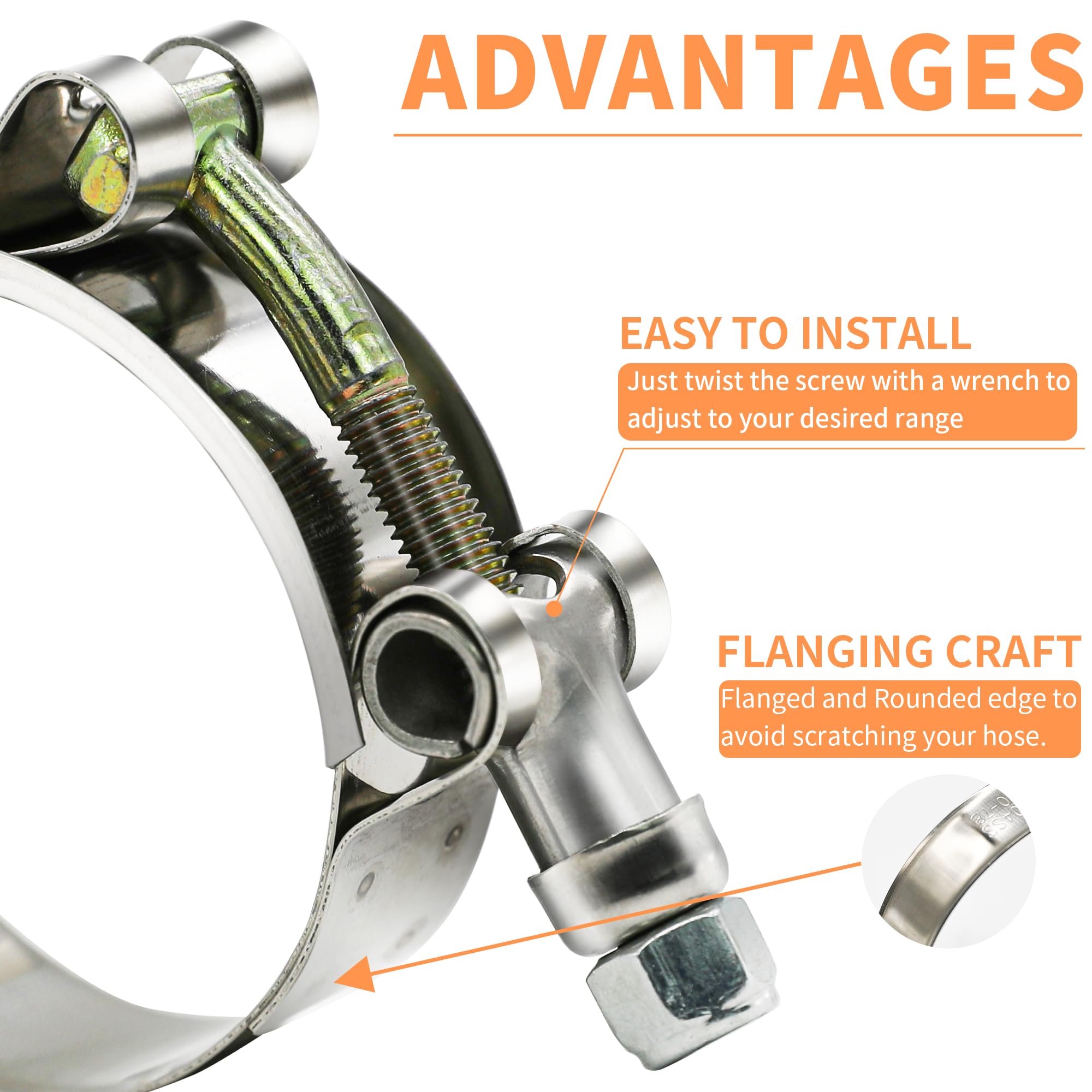 Wysiwyka 4 Pack 1'' T-Bolt Hose Clamps, 304 Stainless Steel Turbo Intake Clamp, Working Range 32Mm-37Mm For 1'' Hose Id
