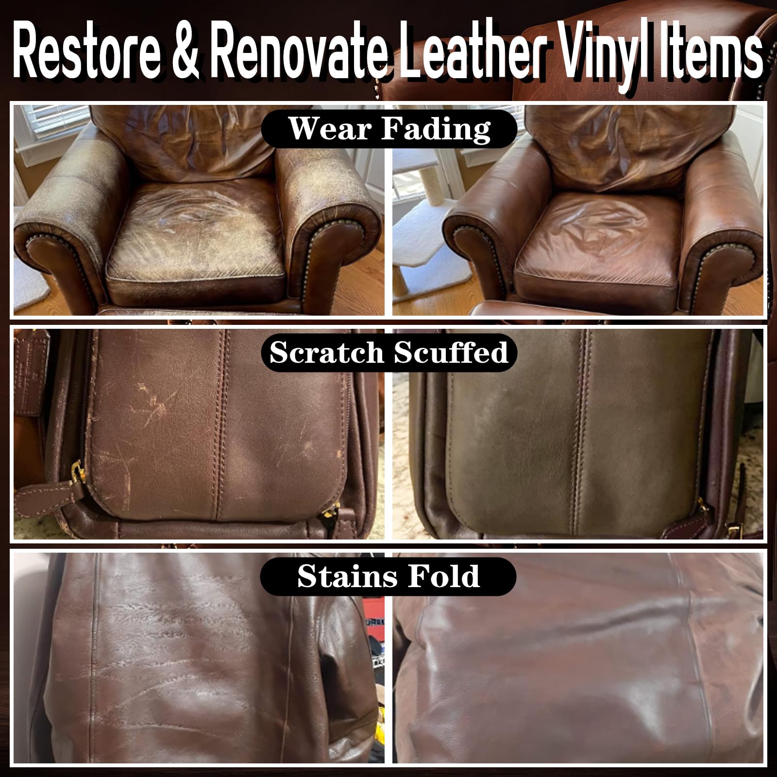Leather Recoloring Balm Medium Brown Leather Dye Vinyl Car Interior Leather Seat Paint Furniture Couch Recliner Chair Boot Jacke
