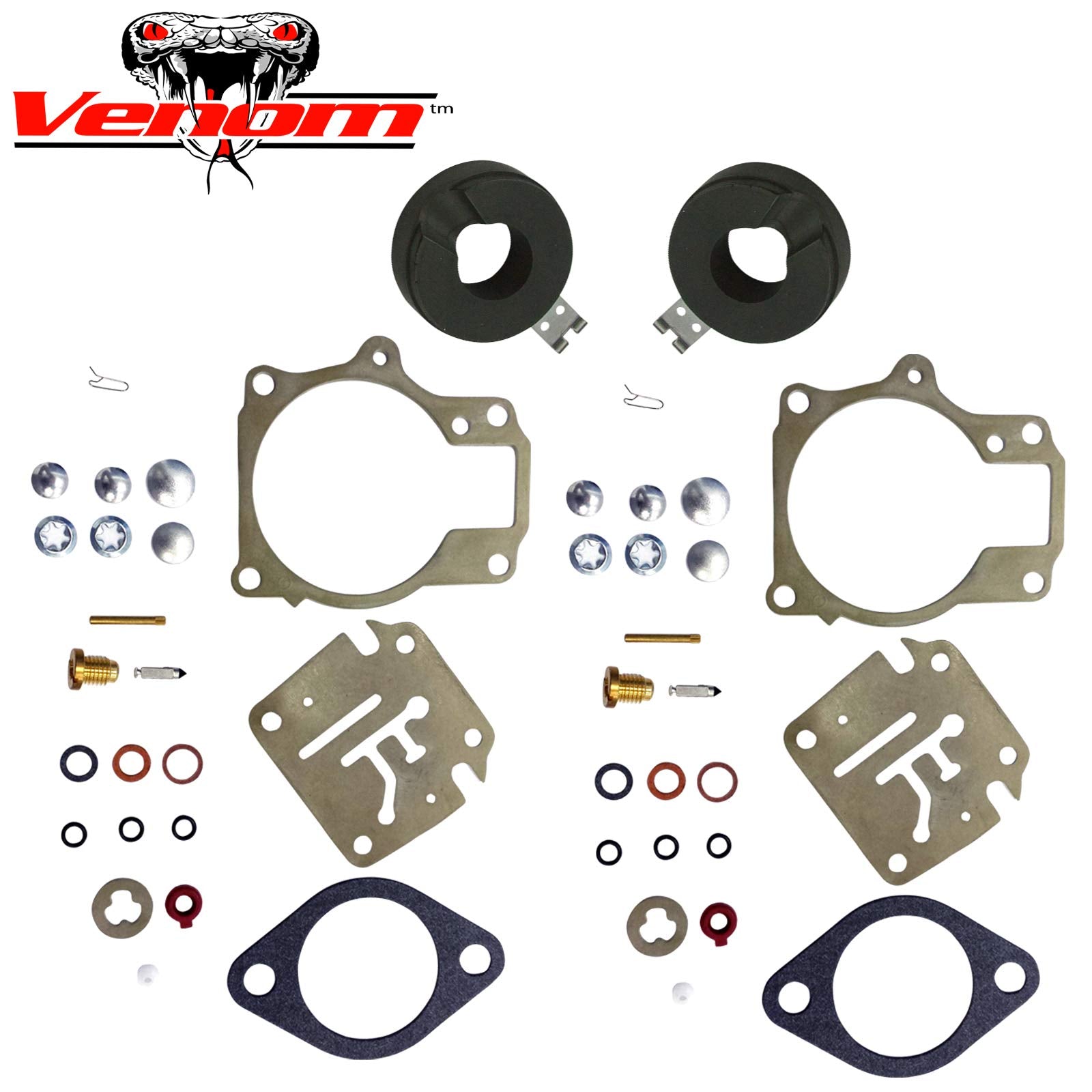 2 (Twin) Pack Venom Brand Carburetor Carb Rebuild Repair Kit With Float, Compatible With Johnson Evinrude Many 18 20 25 28 30 35 40 45 48 50 55 60 65 70 75 Hp Outboard Motors) (See Chart For Fitment)