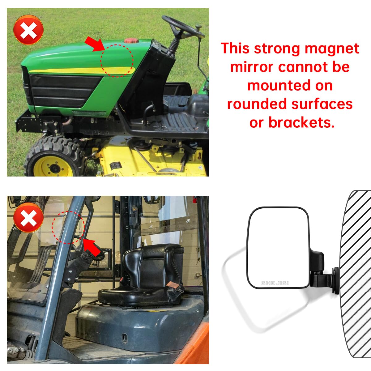 SHEJISI Strong Magnetic Tractor Side Mirrors, Fit for Tractors?Forklifts?Small Dozers?Lawn Mower?Lift Trucks?Safe and Practical