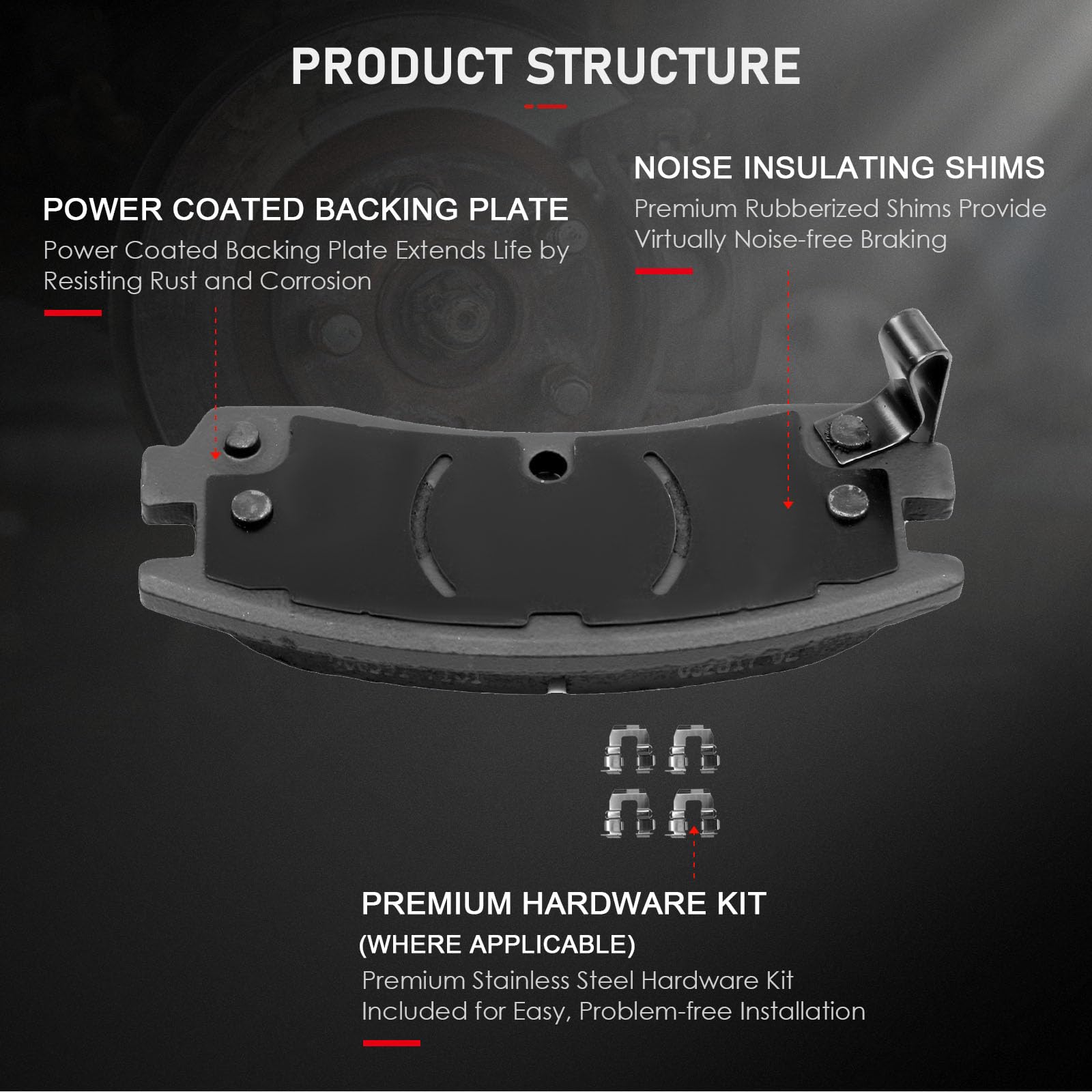 Cciyu D698 D727 Front & Rear Ceramic Disc Brake Pads Kit For Oldsmobile Alero 1999-2004,For Pontiac Grand Am 1999-2005 8Pcs