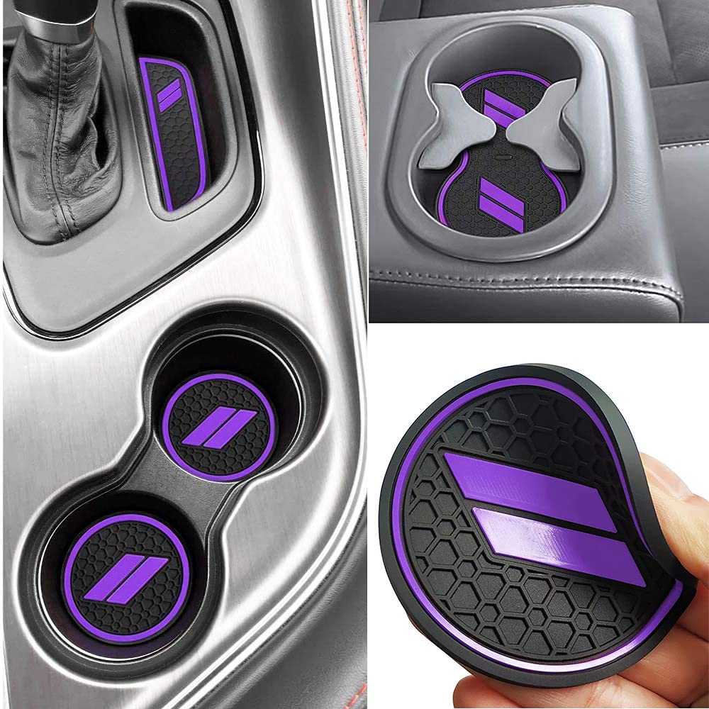 Auprite Non-Slip Anti Dust Mats For Dodge Challenger Accessories 2015 2016 2017 2018 2019 2020 2021 2022, Custom Fits Cup Holder Liners Mats Door Pocket Center Console Liners (Purple/11Pcs)