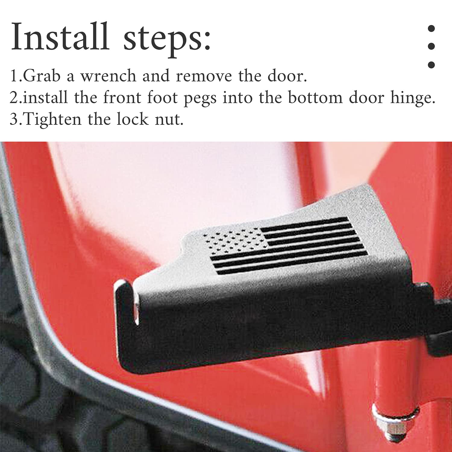 Steel Front Foot Pegs Rest Pedal Compatible with 2007-2021 Jeep Wrangler JK JKU JL JLU Unlimited 2-Door / 4-Door Exterior Door H