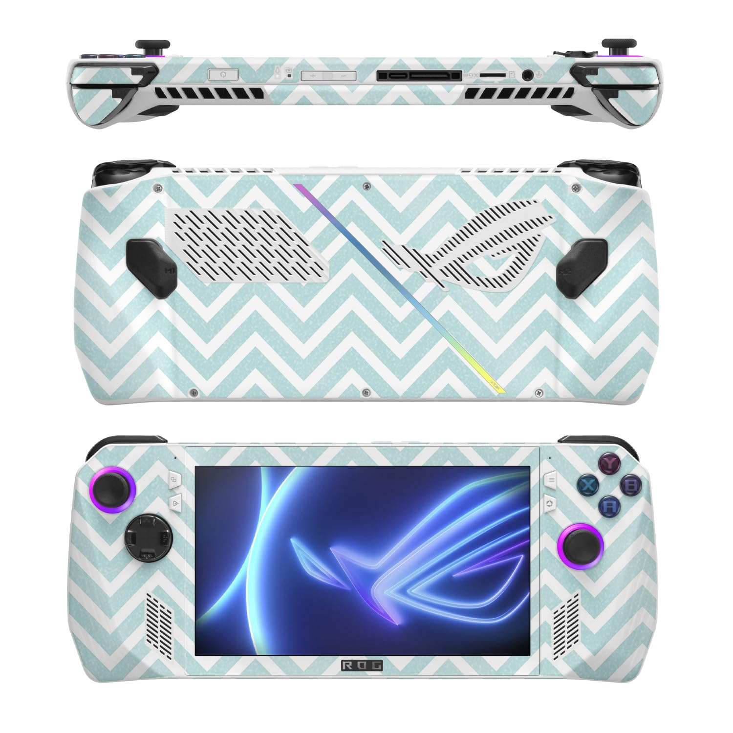 MightySkins Glossy Glitter Skin Compatible with Asus ROG Ally - Aqua Chevron | Protective, Durable High-Gloss Glitter Finish | E