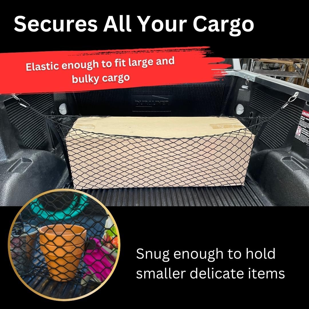 Truck Bed Cargo Net - 50''X18'' - Envelope Style Truck Bed Netting For Cargo - Heavy Duty Pickup And Suv Organizer For Groceries