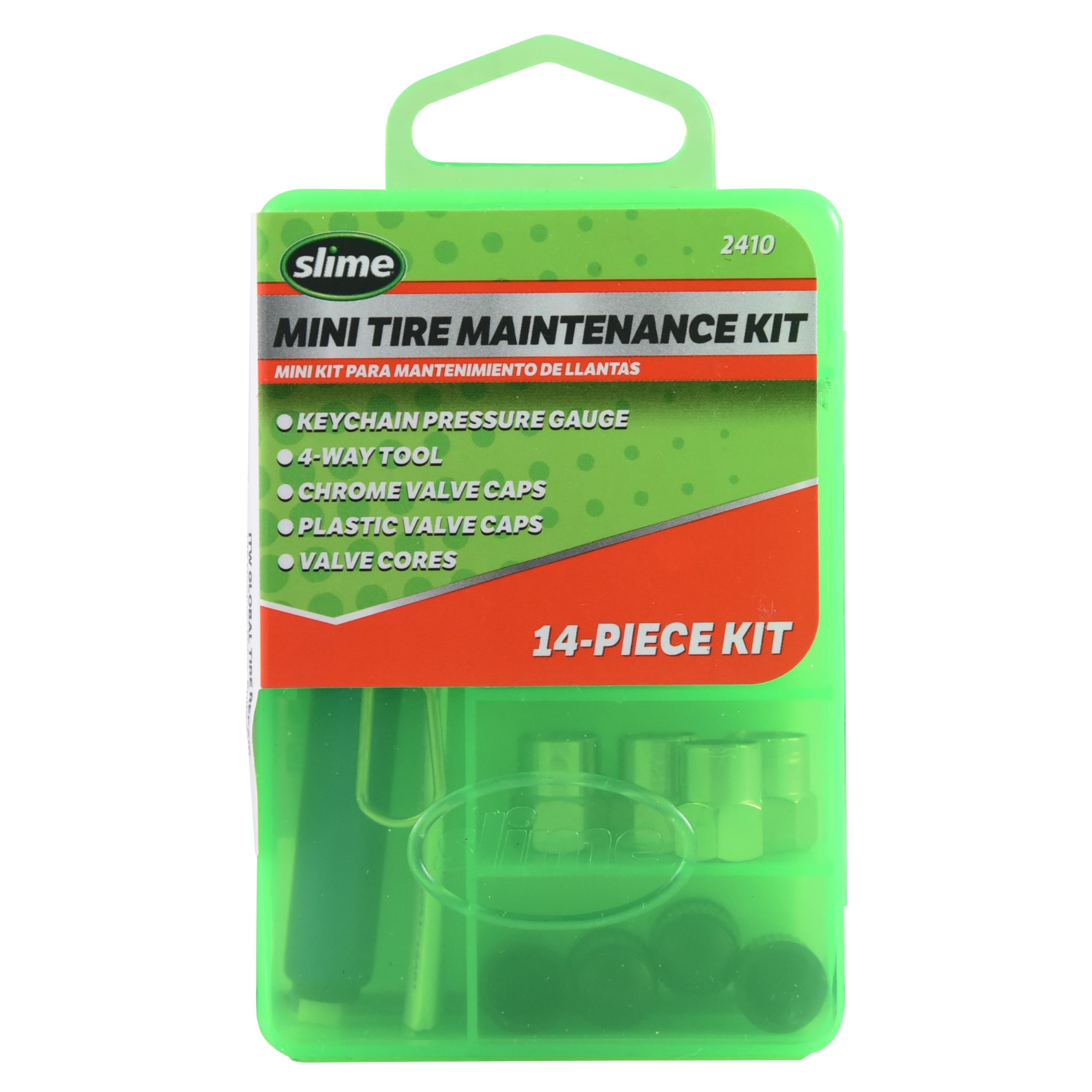 Slime 2410 Mini Tire Maintenance Kit, Tire Care Essentials, Compact, 14-Piece Set, 3.5' L X 2.5' W X 0.875' D