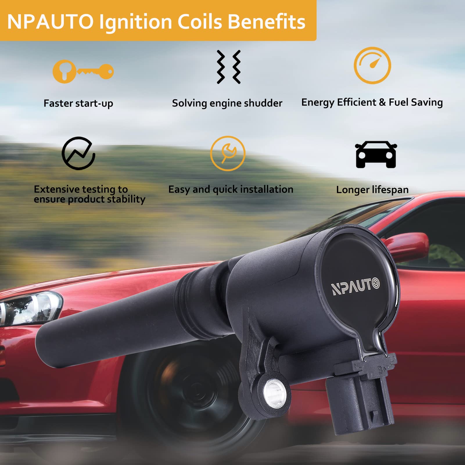 Ignition Coil Pack Set Of 8 Replacement For V8 3.9 Ford Thunderbird, 4.0 Lincoln Ls, Jaguar S Type, 2000 2001 2002 2003 2004 2005, Fd506 Dg515