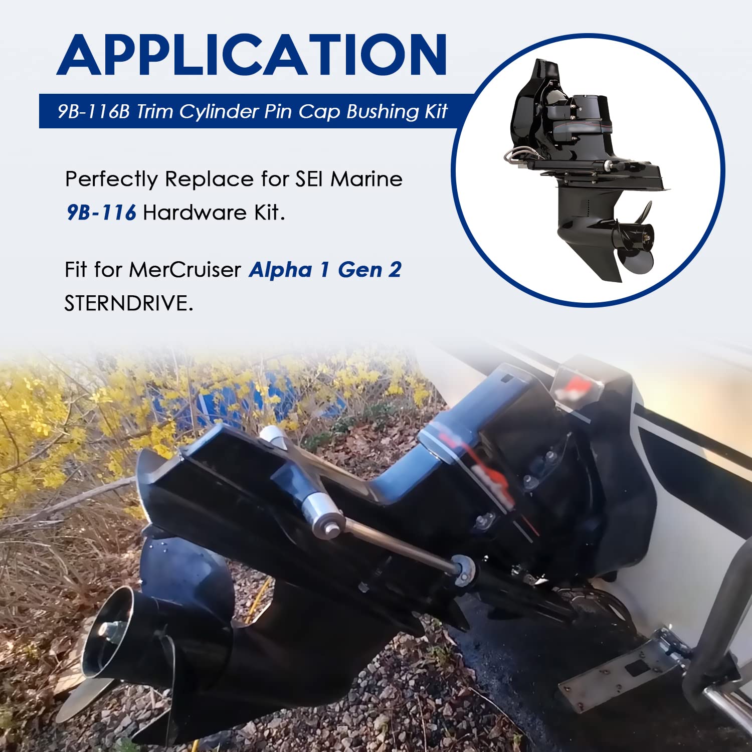 9B-116B Trim Cylinder Pin Cap Bushing Hardware Kit Fit for MerCruiser Alpha 1 Gen 2 Replaces for SEI Marine 9B-116 Mercruiser Al