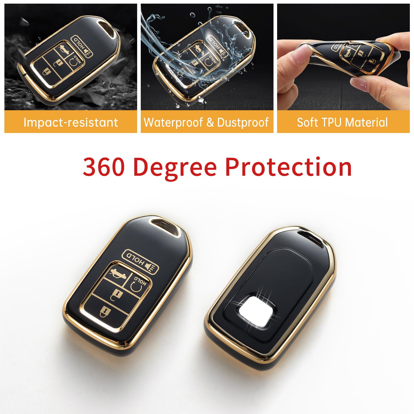 Gematay For Honda Key Fob Cover With Keychain Lanyard, Soft Tpu Key Fob Protector Compatible With Honda Accord Civic Crv Pilot O