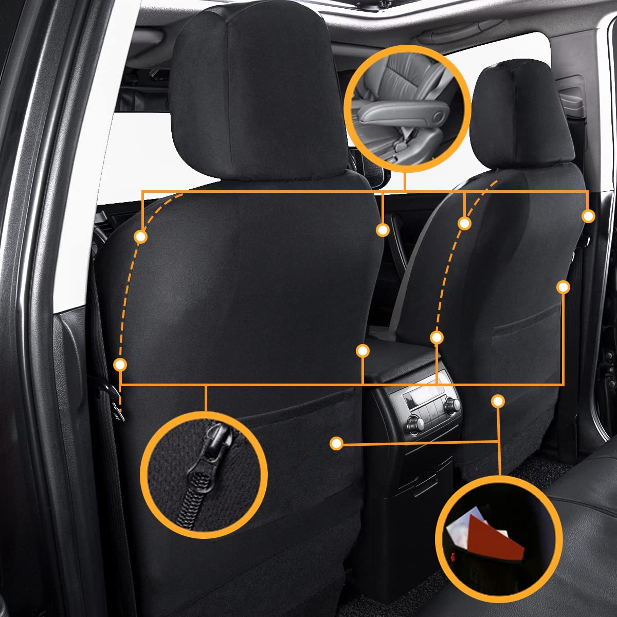 Flying Banner Car Seat Covers Protects Water Proof Faux Leather Carbon Fiber Front And Rear Bench (Black Gray, Full Set - 8Pcs)