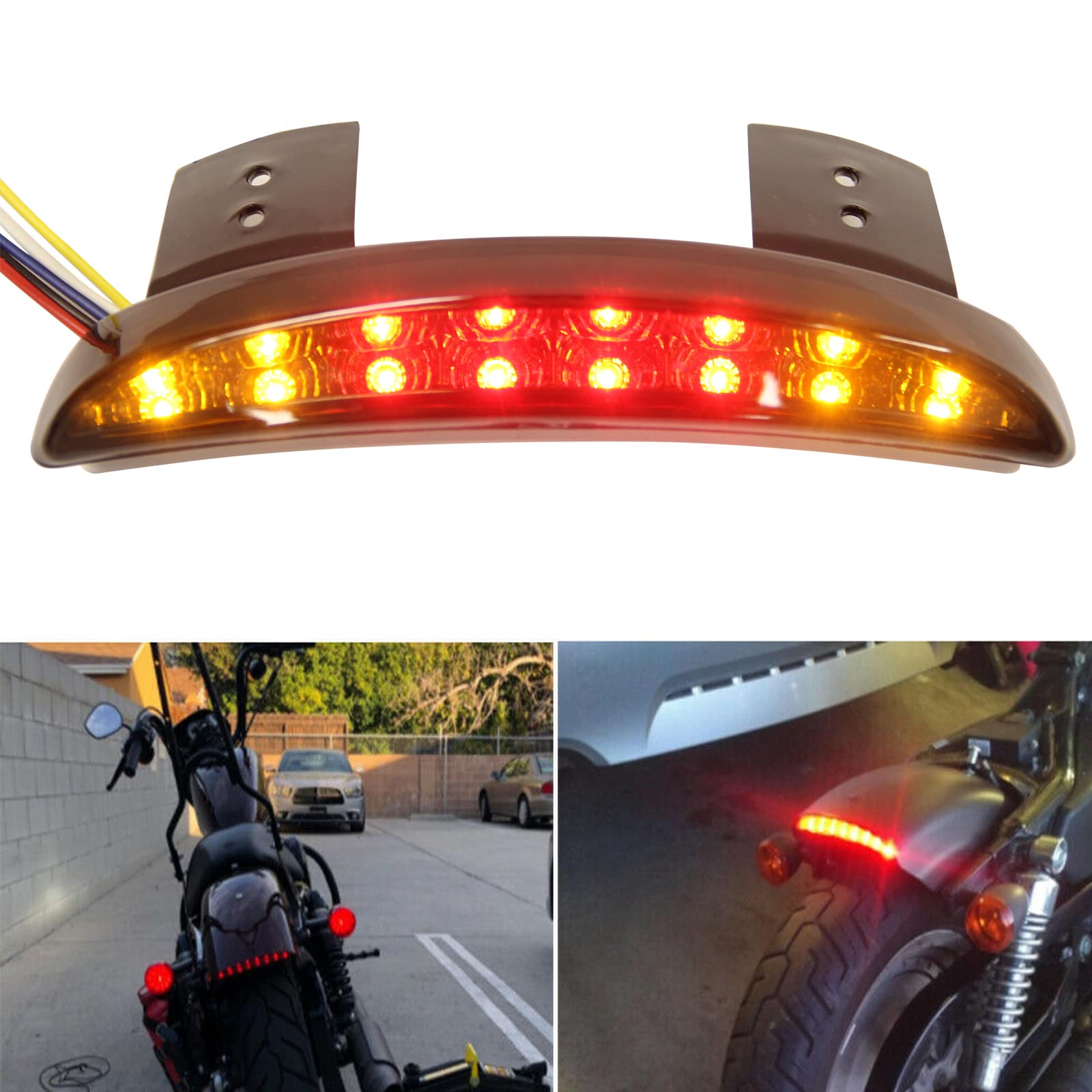 Motorcycle Chopped Rear Fender Edge LED Brake License Plate Tail Light Stop Running Light Turn Signal Lamp for Harley Sportster 