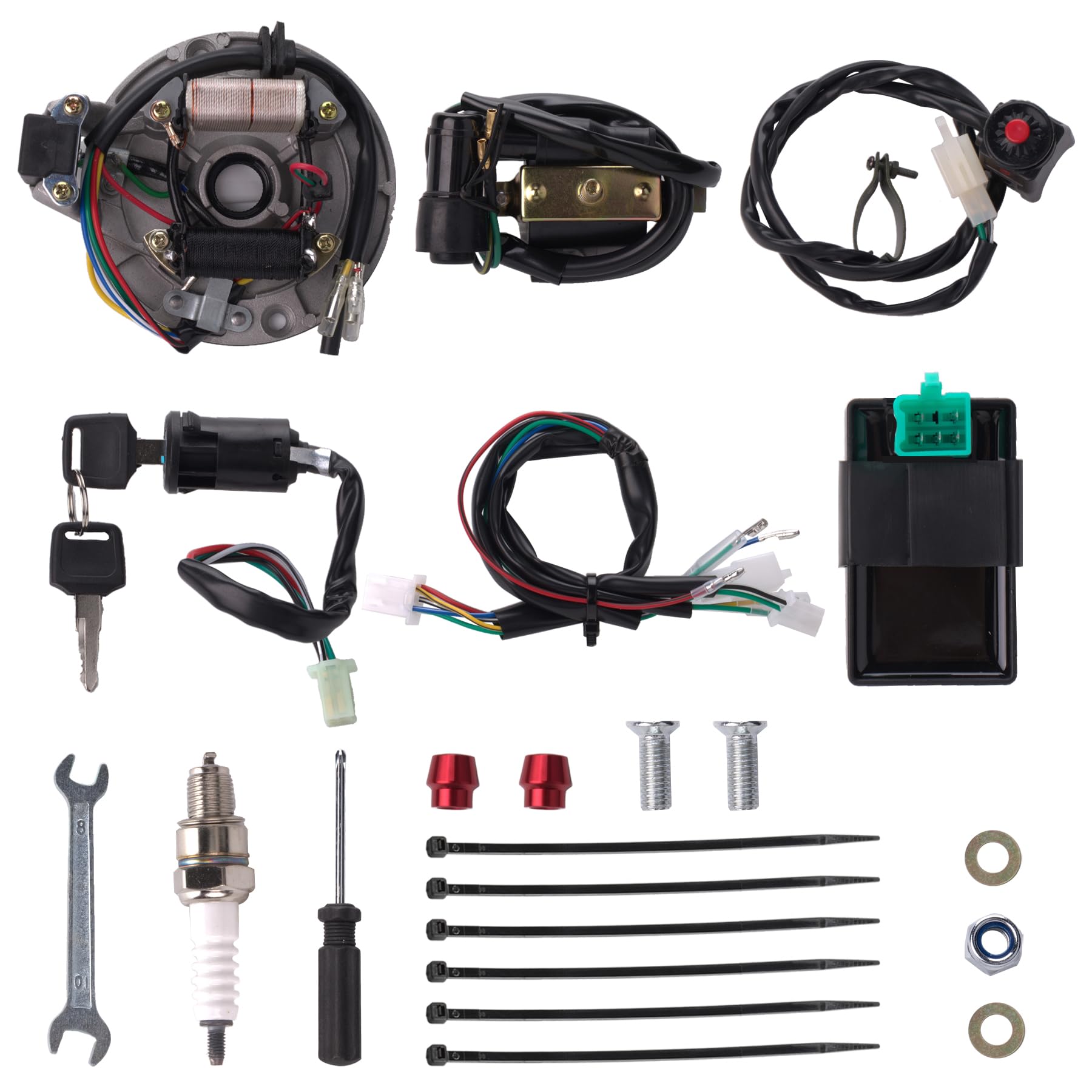 Ciom Magnetoelectric Coils Wiring Loom Harness Kill Switch Ignition Coil Cdi Box Spark Plug Rebuild Kit Kick Start Dirt Pit Bike Atv 50Cc 70Cc 90Cc 110Cc-160Cc Buggy Go Kart Wire Harness