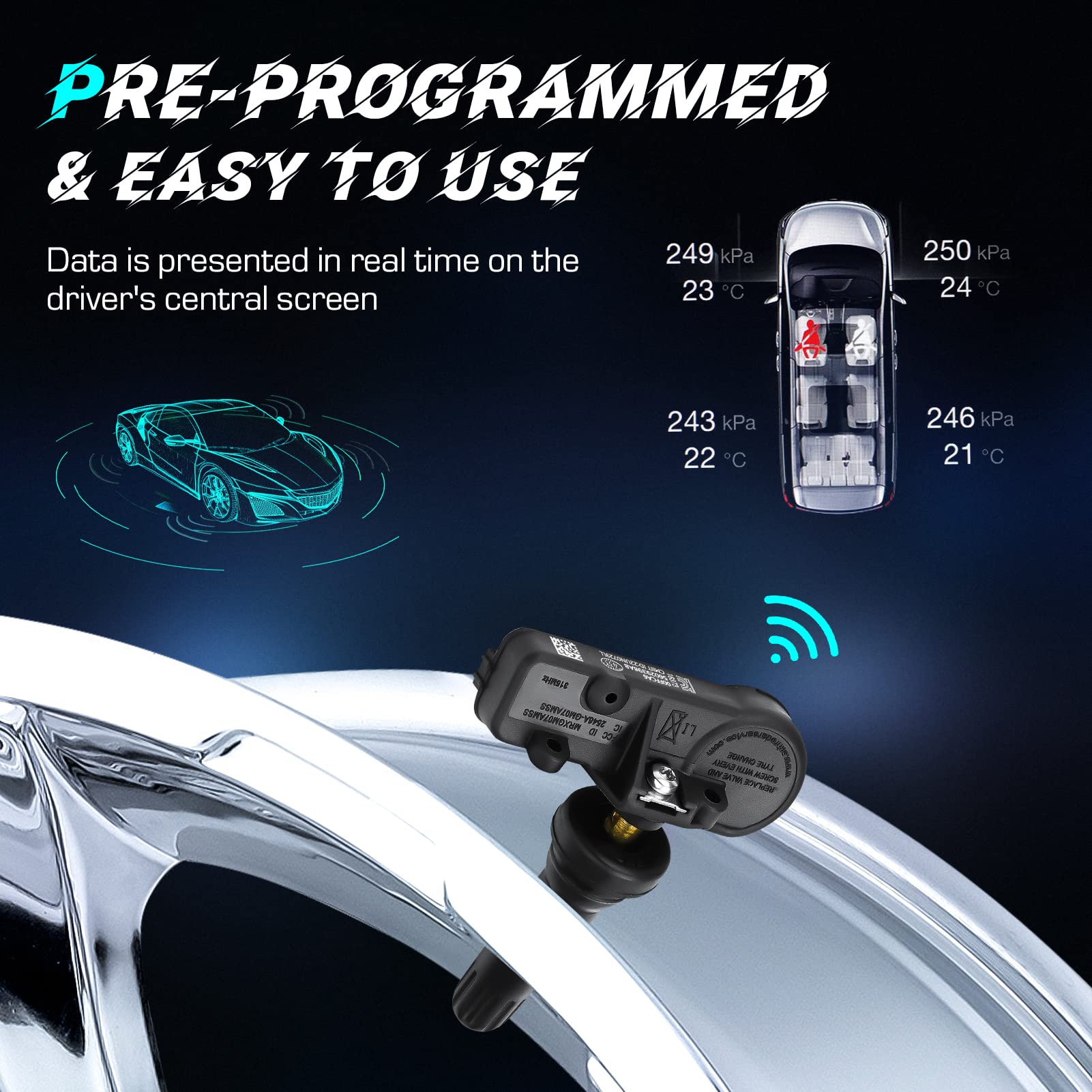 Youxmoto Tpms Tire Pressure Sensor 433Mhz Fit 56029398Ab, Fit For Jeep Grand Cherokee Wrangler, Fit For Dodge Charger Challenger, Fit For Chrysler/For Fiat/Ram 1500 2500 3500, Fit 68241067Ab (4Pcs)