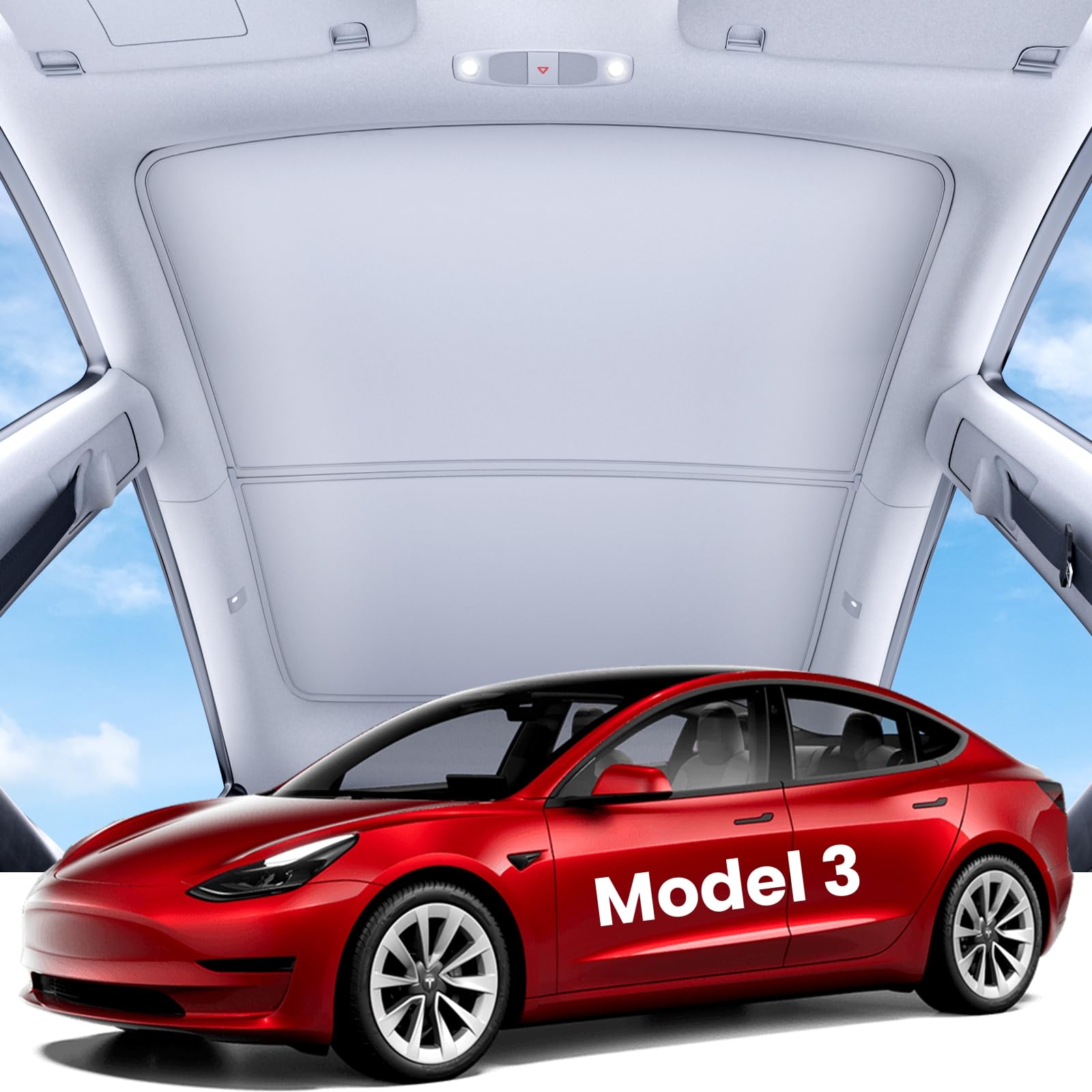 Reevaa 2025 Upgrade Tesla Model 3 Sunshade Roof [No-Sagging, No Gaps] Tesla 3 Highland 2025 Accessories Heat Insulation Foldable