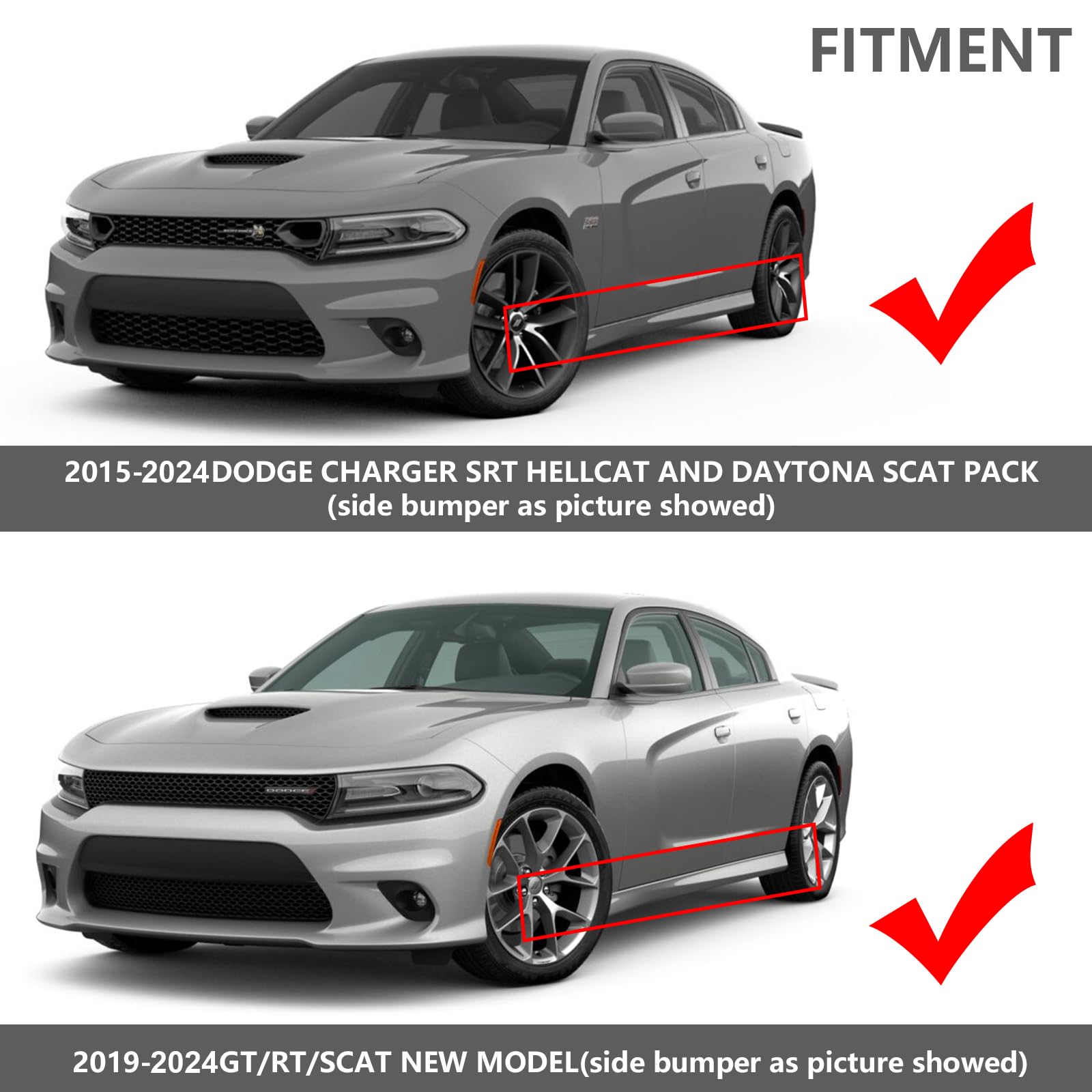 4Pcs Car Black Mud Flaps Mudguard Fender Cover Trim Replace For 2015-2023 2024 Charger Srt Hellcat & Daytona And 2019-2023 2024