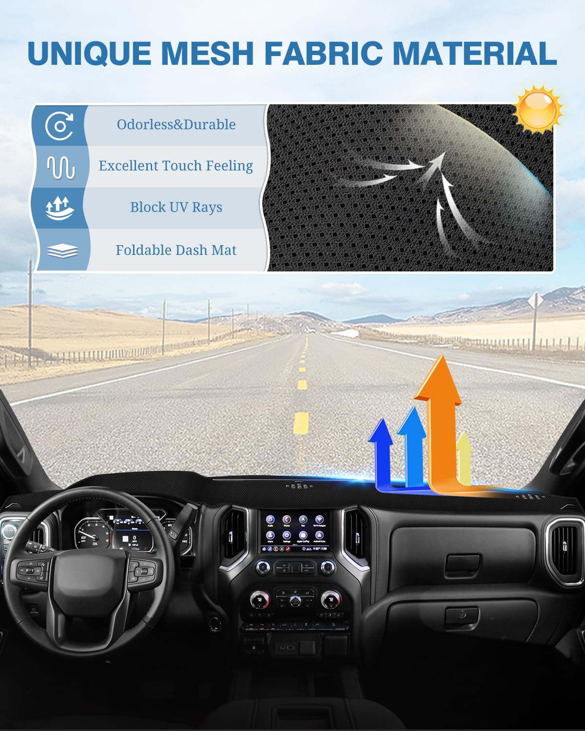 Fiilines Dash Cover Compatible With Chevy Chevrolet Tahoe Suburban/Gmc Sierra Yukon 2015-2020 Dashboard Mat Cover Sunshade Nonsl