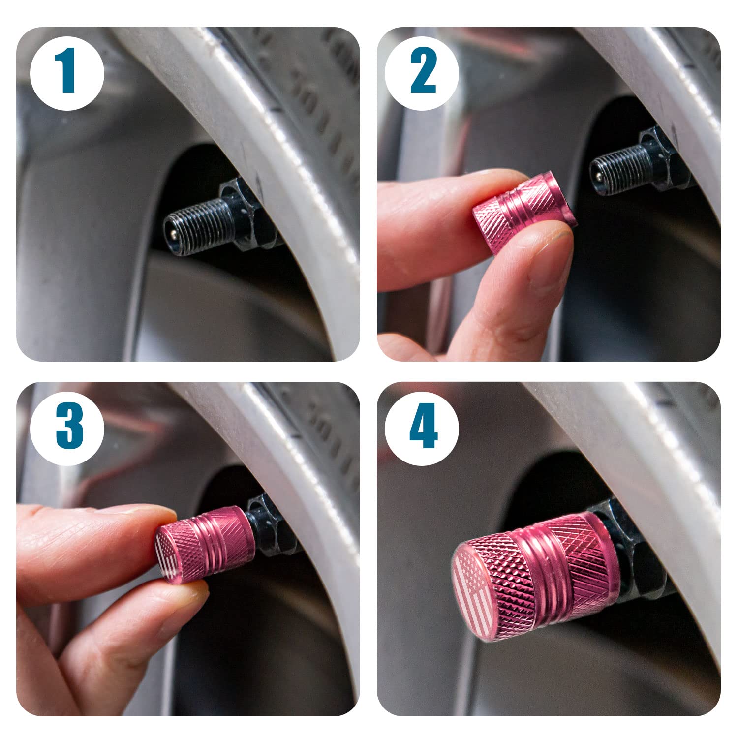 Tire Valve Stem Caps - 4 Pack Anti-Corrosion Premium Anodized Alloy Tyre Air Valve Caps Cat Dog Paw For Car Suv Bike Pink