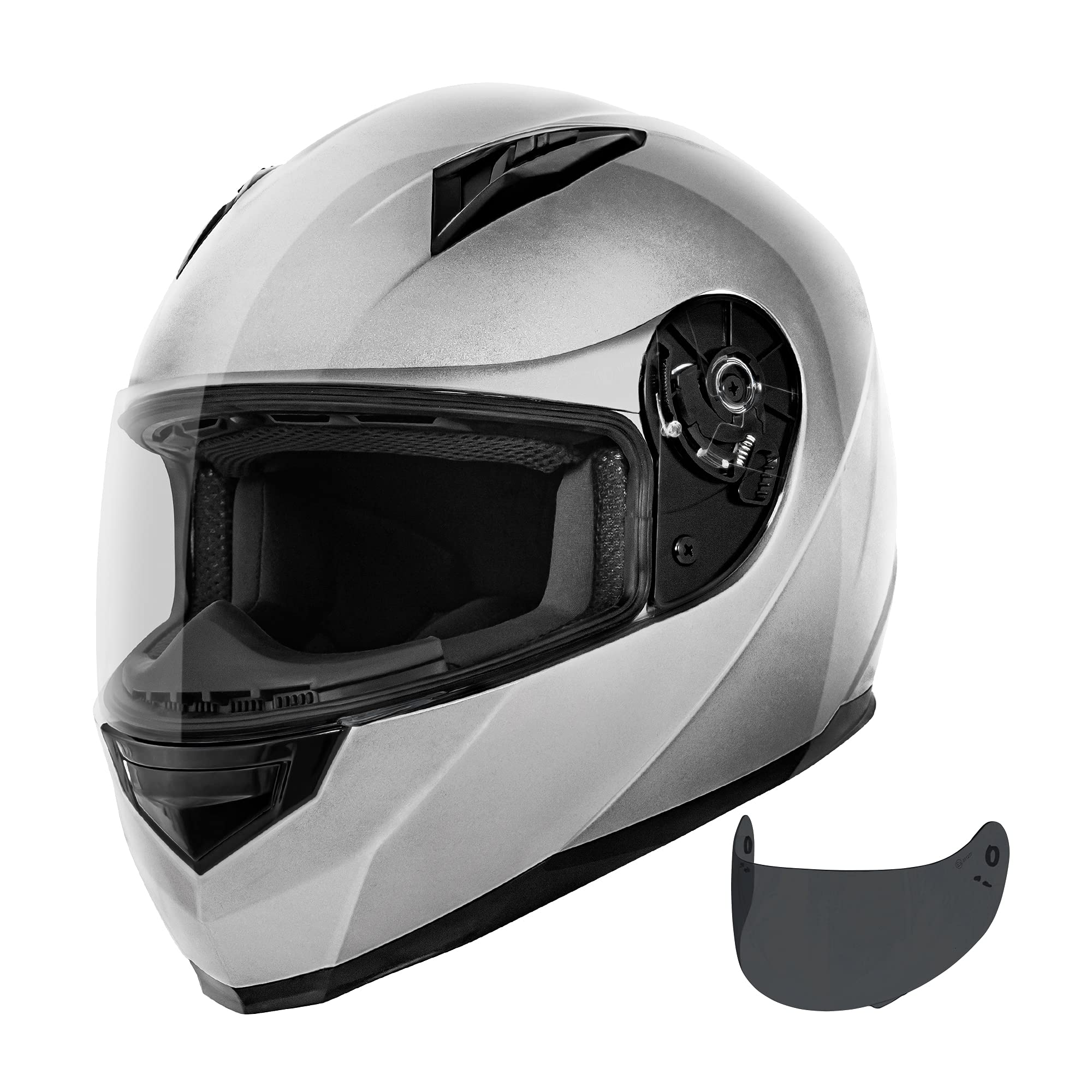 Vcan Vx Lightweight Full Face Motorcycle Street Bike Helmet With Extra Tinted Visor Dot Approved (Silver, Large)