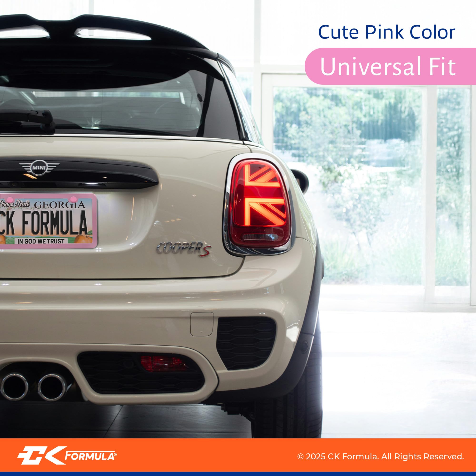 CK FORMULA Premium Baby Pink License Plate Frames 2-Pack, Rust-Proof Stainless Steel, Universal Slim Fit, Durable Car Accessories