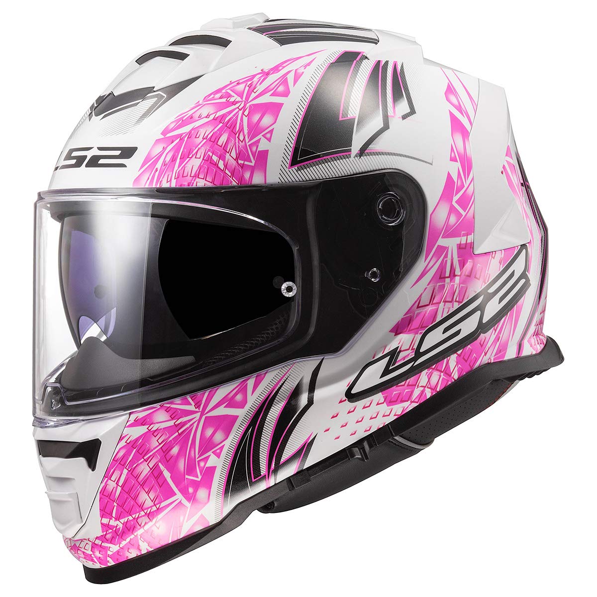 Ls2 Helmets Assault Full Face Motorcycle Helmet W/Sunshield (Galaxy Gloss White/Pink - 2X-Large)