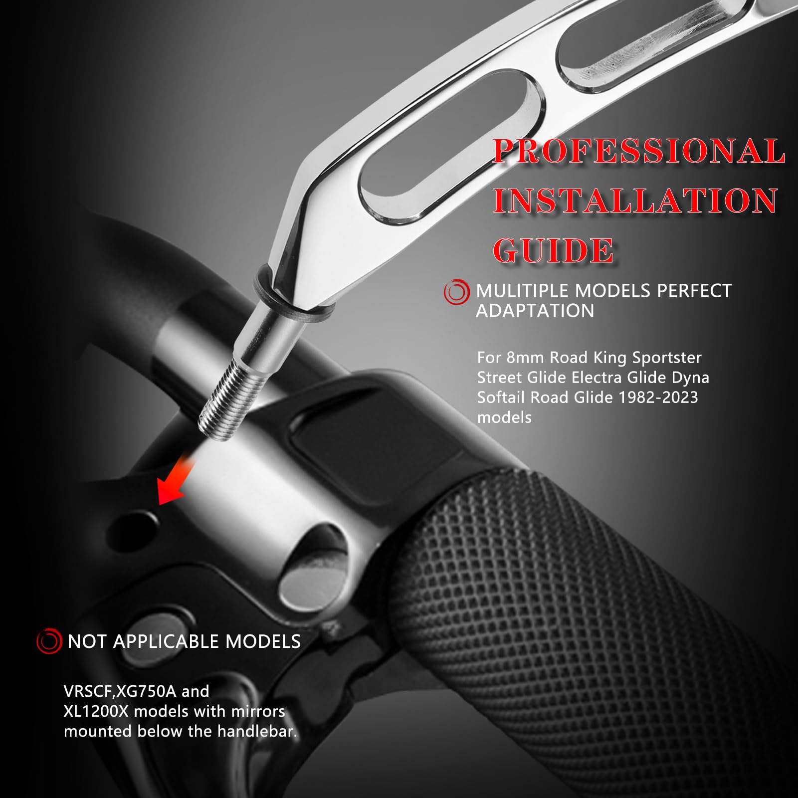 LDJXDADI Chrome 8mm Rearview Mirrors for Touring Road Glide FLTRX Electra Glide FLHT Road King FLHR Street Glide FLHX Sportster