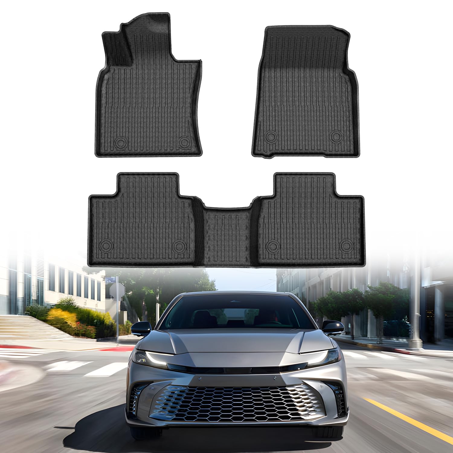 Mixsuper Floor Mats for 2025 Toyota Camry (Include Hybrid), All Weather Floor Liners Durable 1st and 2nd Row Set Black