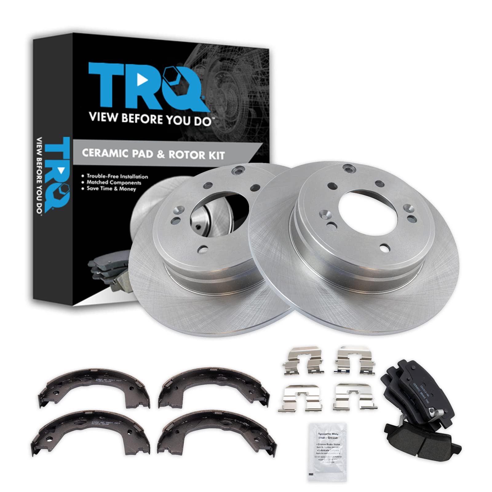 Trq Rear Brake Pad & Rotor Kit Brake Pads Brake Rotor Parking Brake Shoe Set Ceramic Compatible With 2010-2011 Hyundai Azera