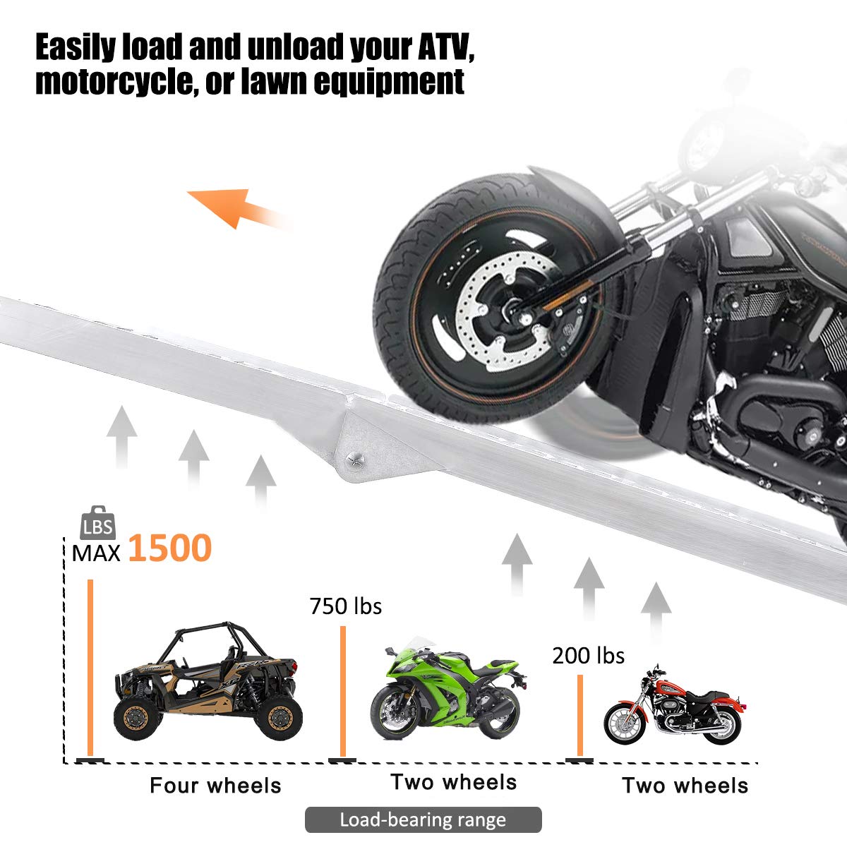 Vendav Atv Ramps For Pickup Trucks 7.5 Ft Aluminum Portable Ramps 1500 Lbs Capacity,2Pc.