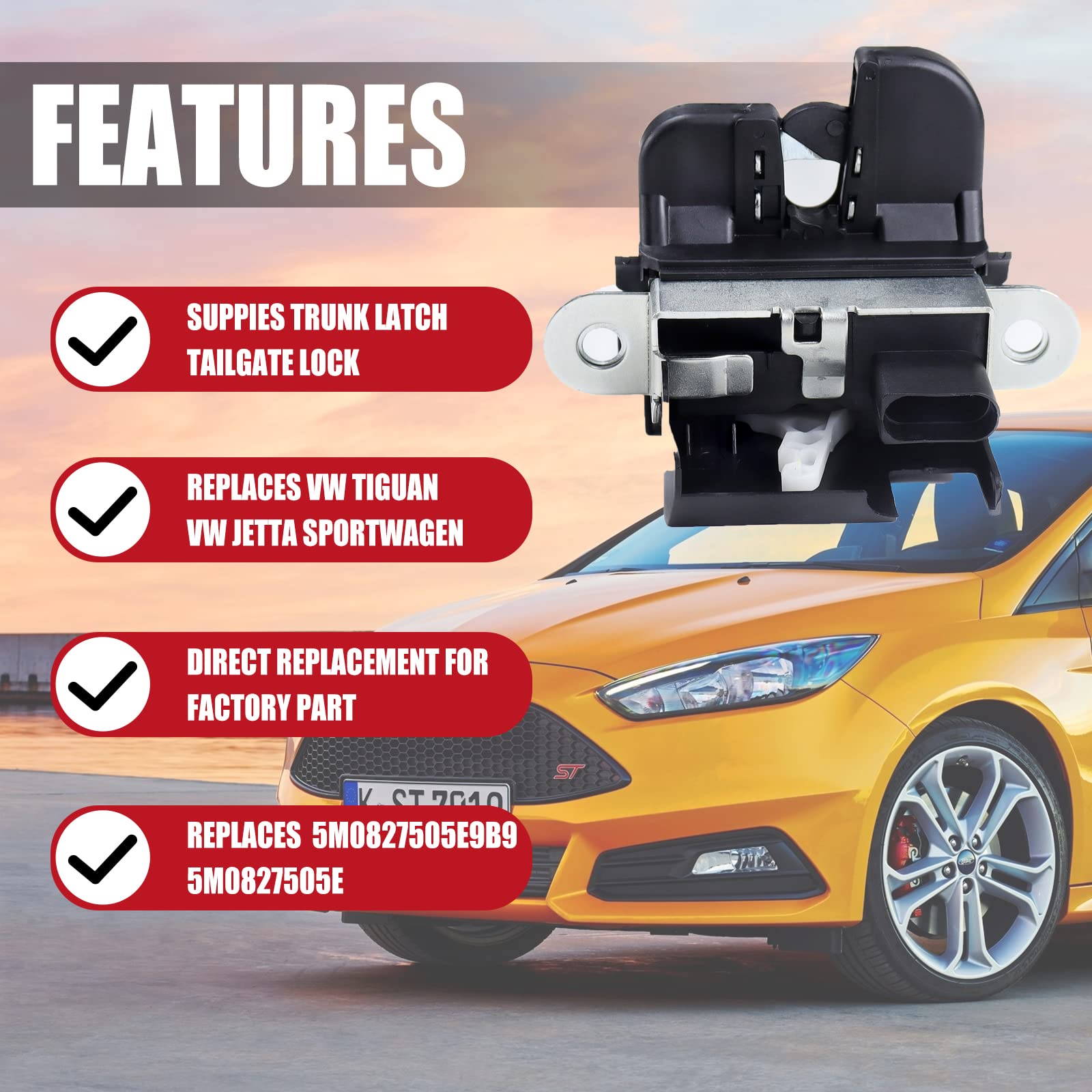 Trunk Latch Tailgate Lock Compatible with VW Jetta Sportwagen 2010-2014, Volkswagen Tiguan 2008-2017 Replaces 5M0827505E