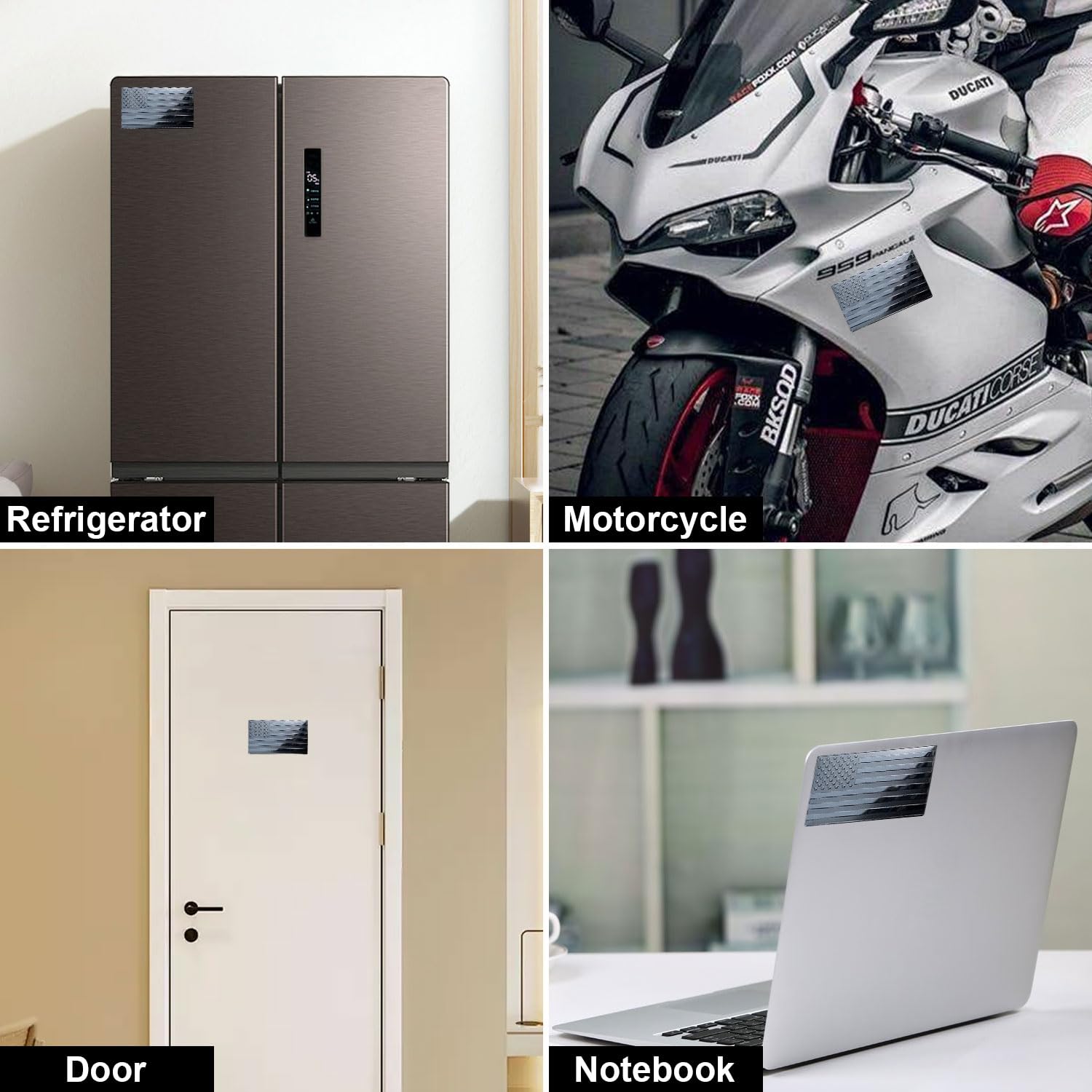 Lycaresun 2 Pcs Embossed 3D Metal Black American Flag Emblem Sticker, 5''X3''Usa Flag Decal For Cars Trucks Suv Laptop Wall (Lar