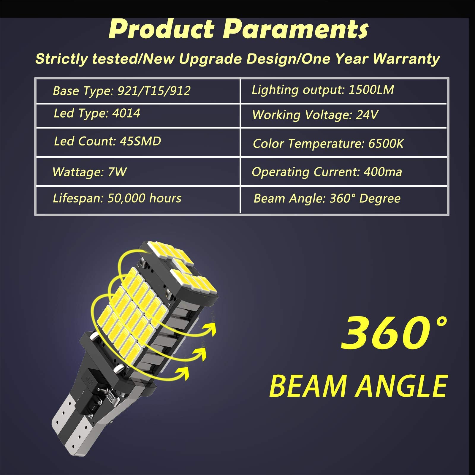 4Pcs Super Bright 921 T15 912 W16W Led Reverse Lights, Error Free 904 Led 921 Bulbs 45Smd-4014 Chipsets, Newest 912 921 906 Led Car Bulbs For Car Truck Backup Reverse Lights, 1500 Lumens 6500K White
