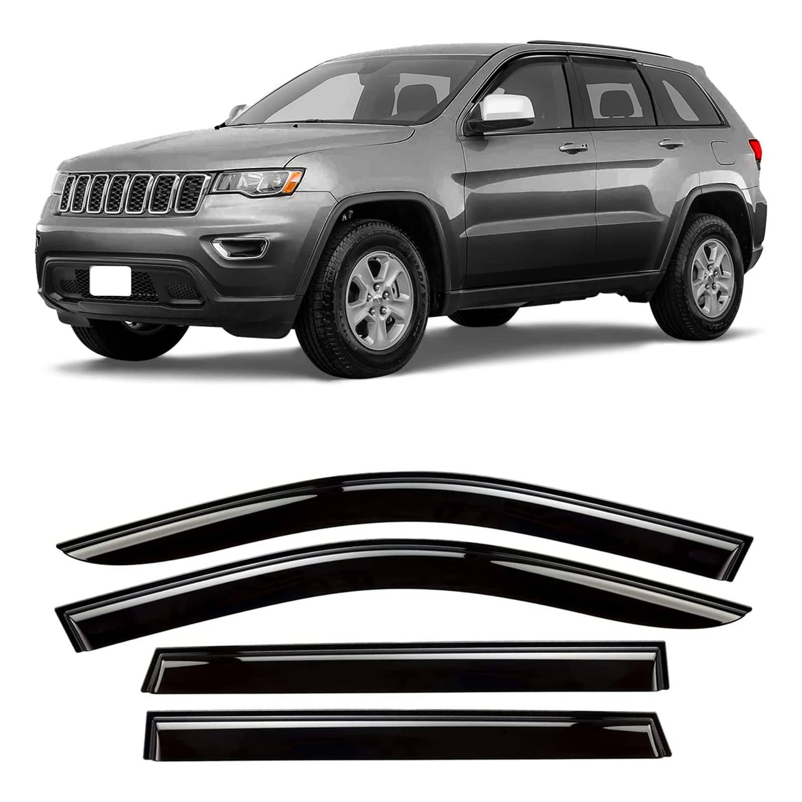 Zzdsnj Tape-On Window Visors 4-Piece For 2011-2020 Grand Cherokee Sun Rain Guard Shield Shade Smoke 94252