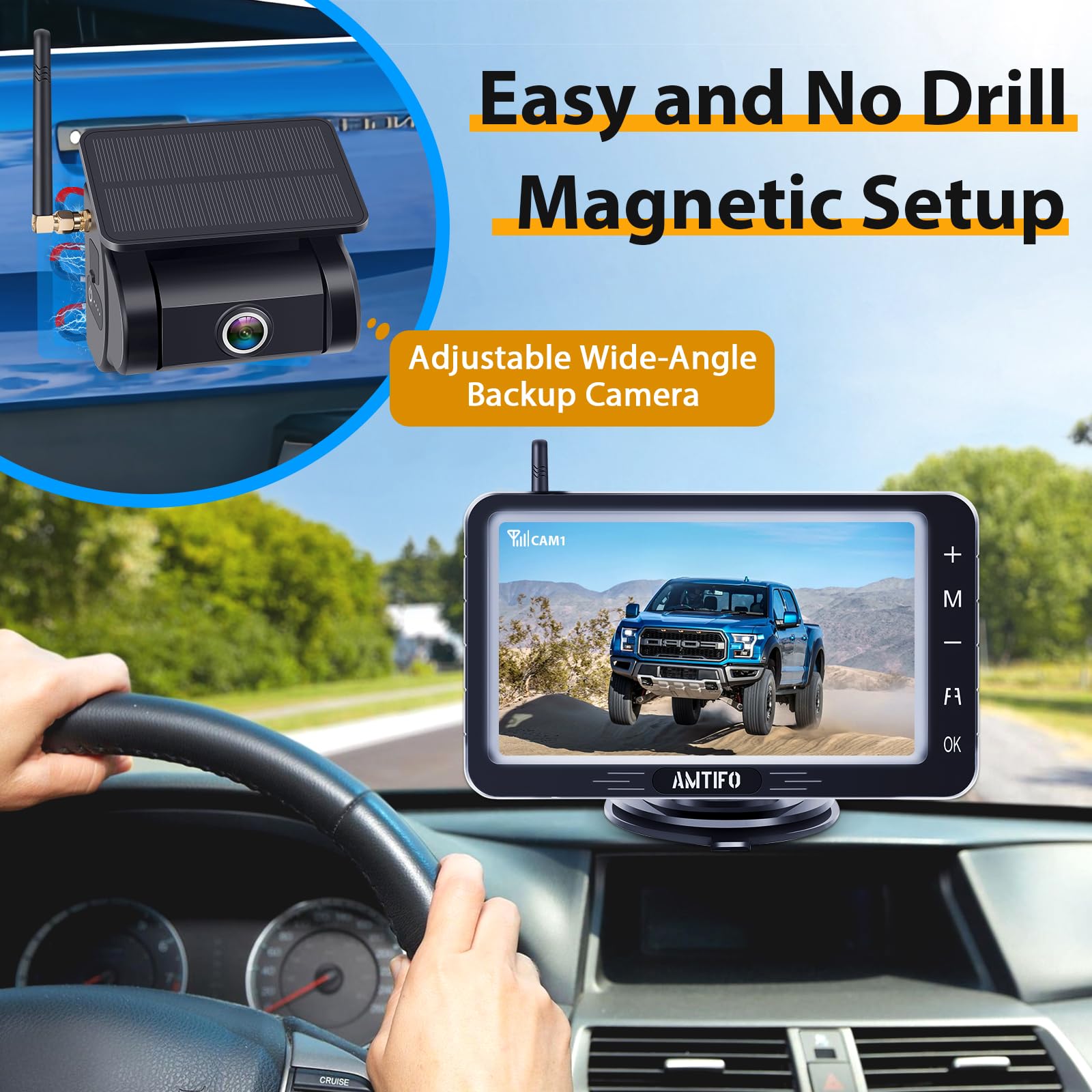 Magnetic Solar Wireless Backup Camera - Voice-Controlled, No-Drill Installation, 5-Inch Hd1080P Screen, Long Battery Life, Color