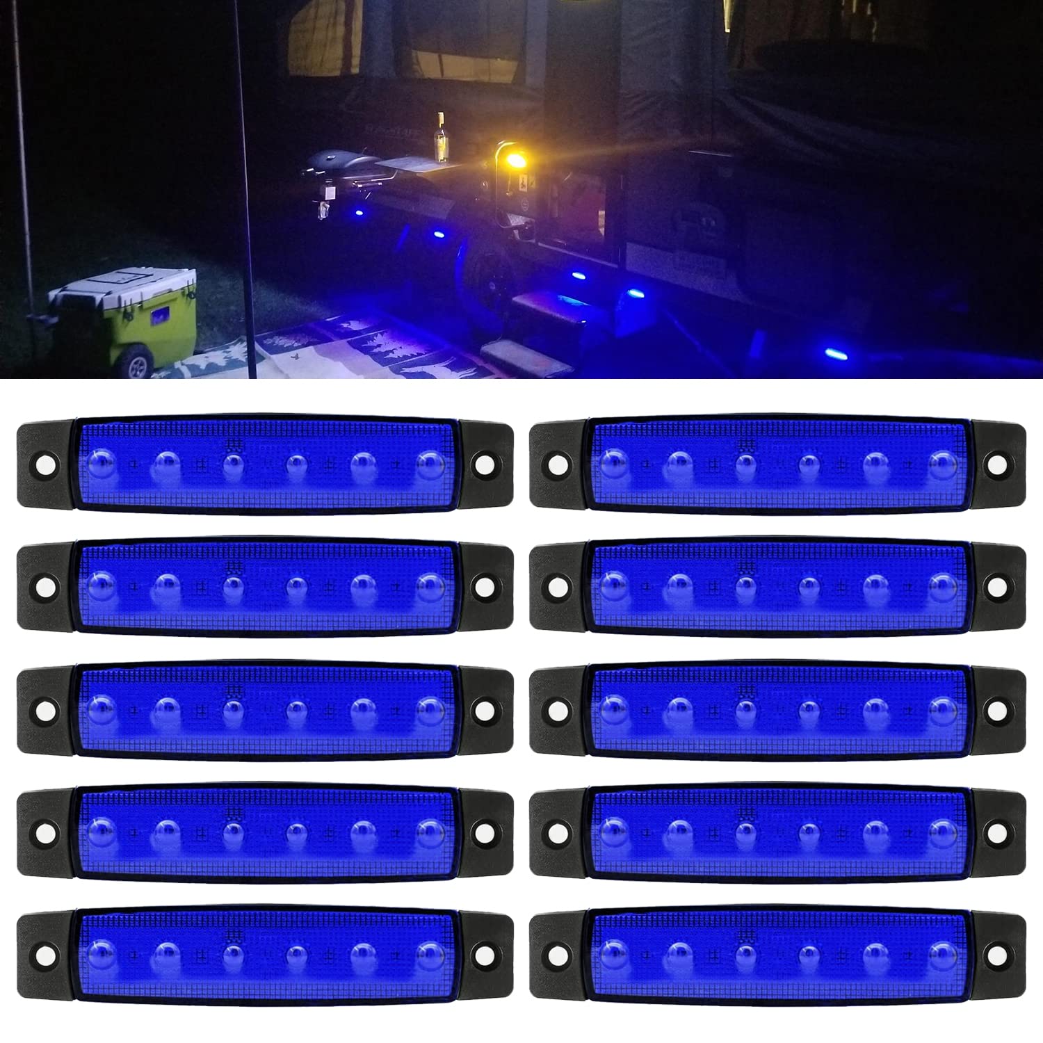 Fxc 10X 6 Led Clearence Truck Bus Trailer Side Marker Indicators Light, Waterproof Boat Interior Light, Boat Deck Stern Light 12