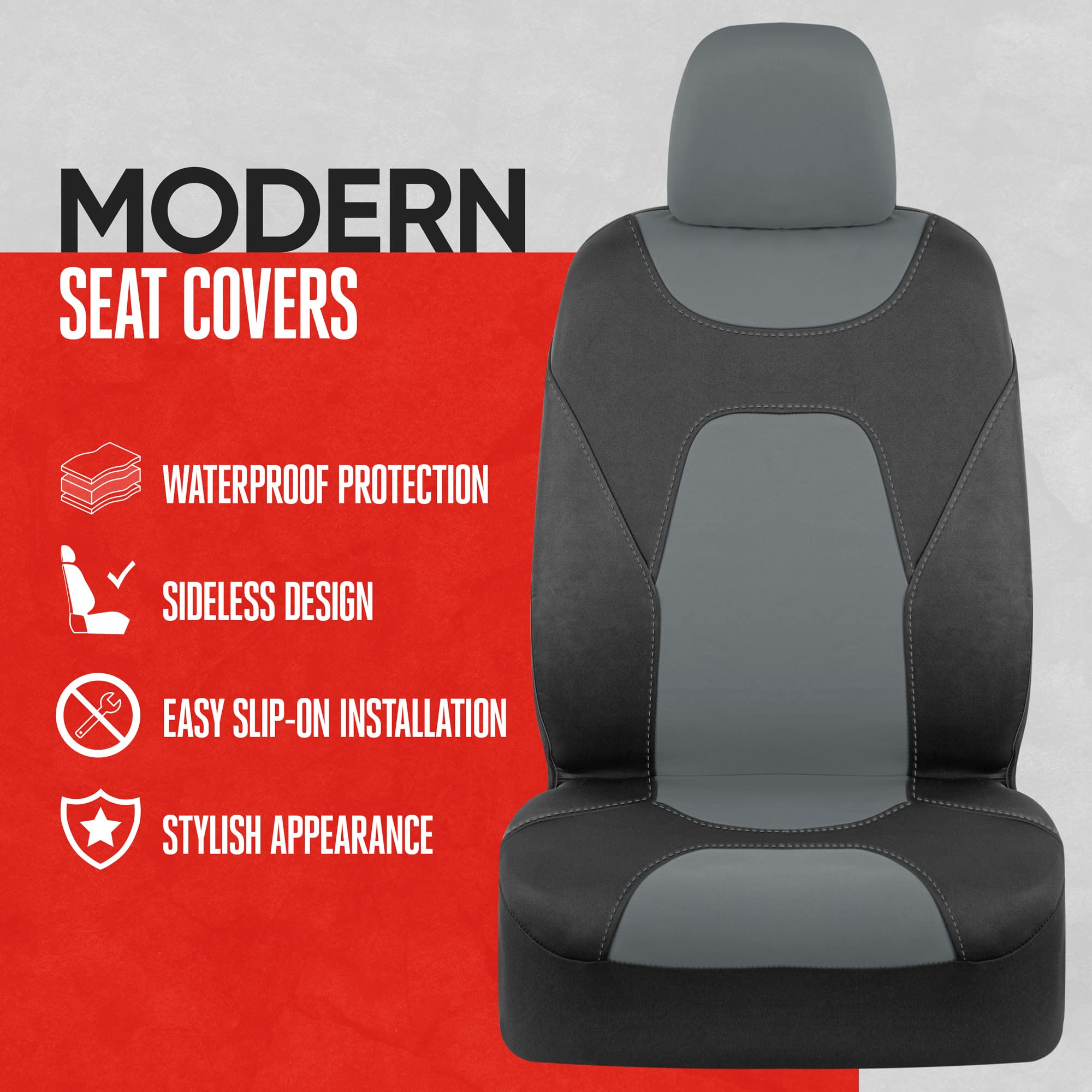 Motor Trend Aquashield Car Seat Covers For Front Seats, Gray - Two-Tone Waterproof Seat Covers For Cars, Neoprene Front Seat Cov