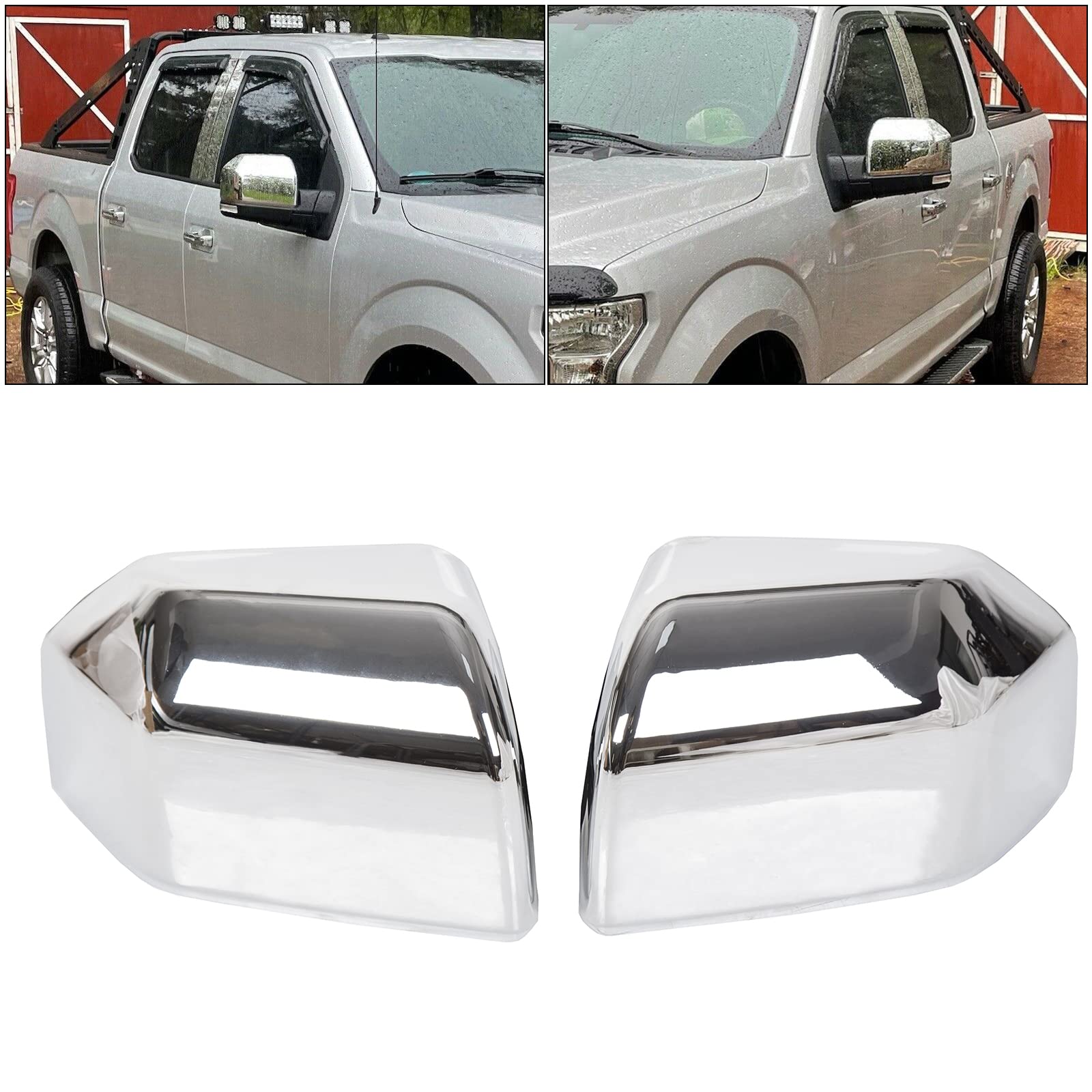 ECOTRIC Top Half Side Mirror Covers Compatible with 2015-2020 Ford F150 F-150 Driver/Passenger Side Chrome (2 pcs Mirror Cover Replacement)