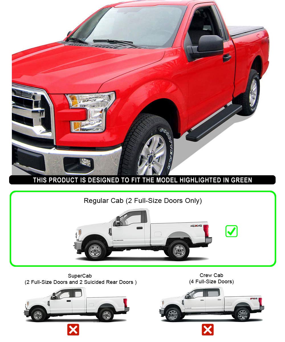 Aps Running Boards 5-Inch Black Compatible With Ford F150 2015-2024 Regular Cab & F-250 F-350 Super Duty 2017-2024 Stainless Steel (Nerf Bars Side Steps Side Bars)