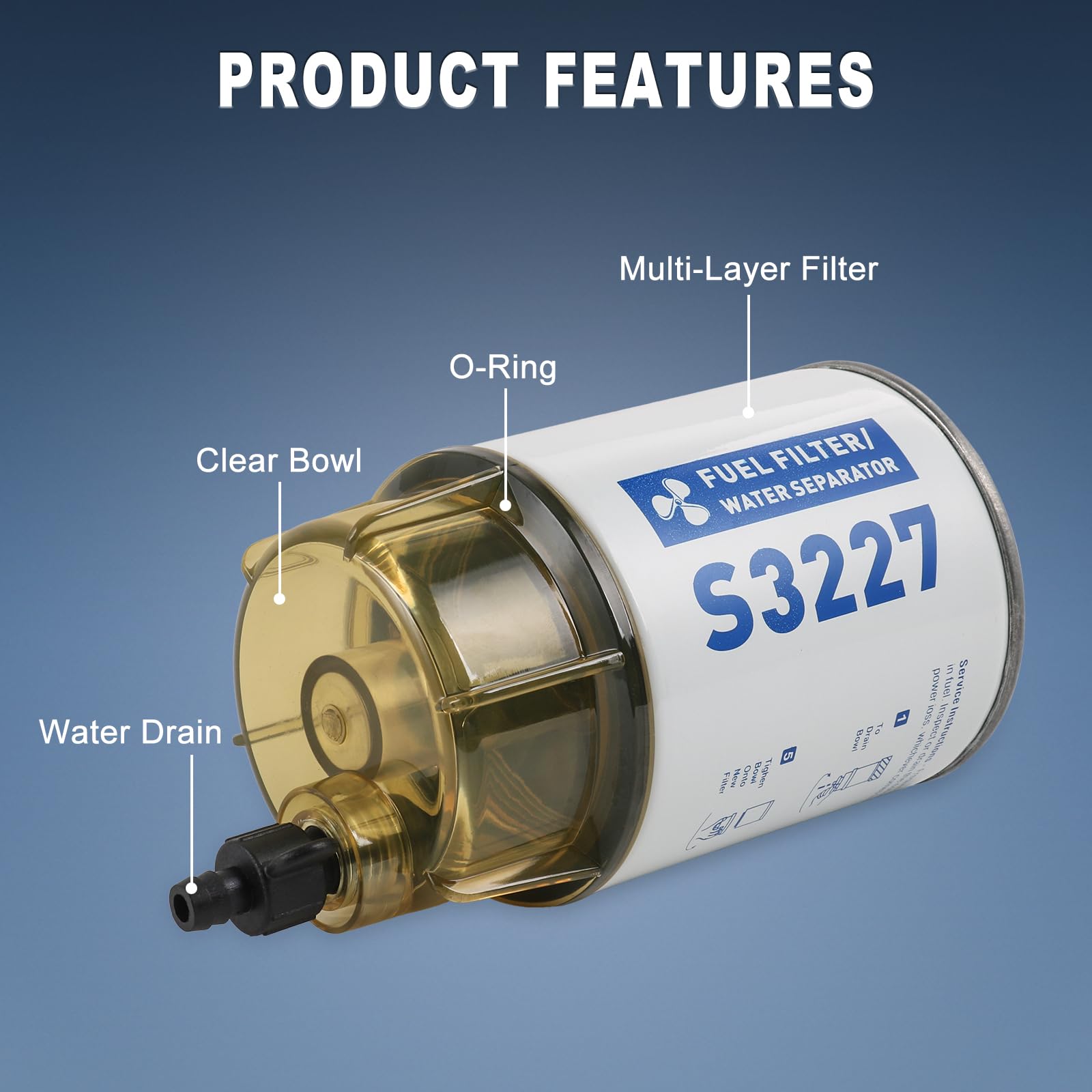 Fuel Filter Water Separator With Clear Bowl Assembly,Replacement For Marine Outboard Motor Mercury 10 Micron Replaces 9-37882,18