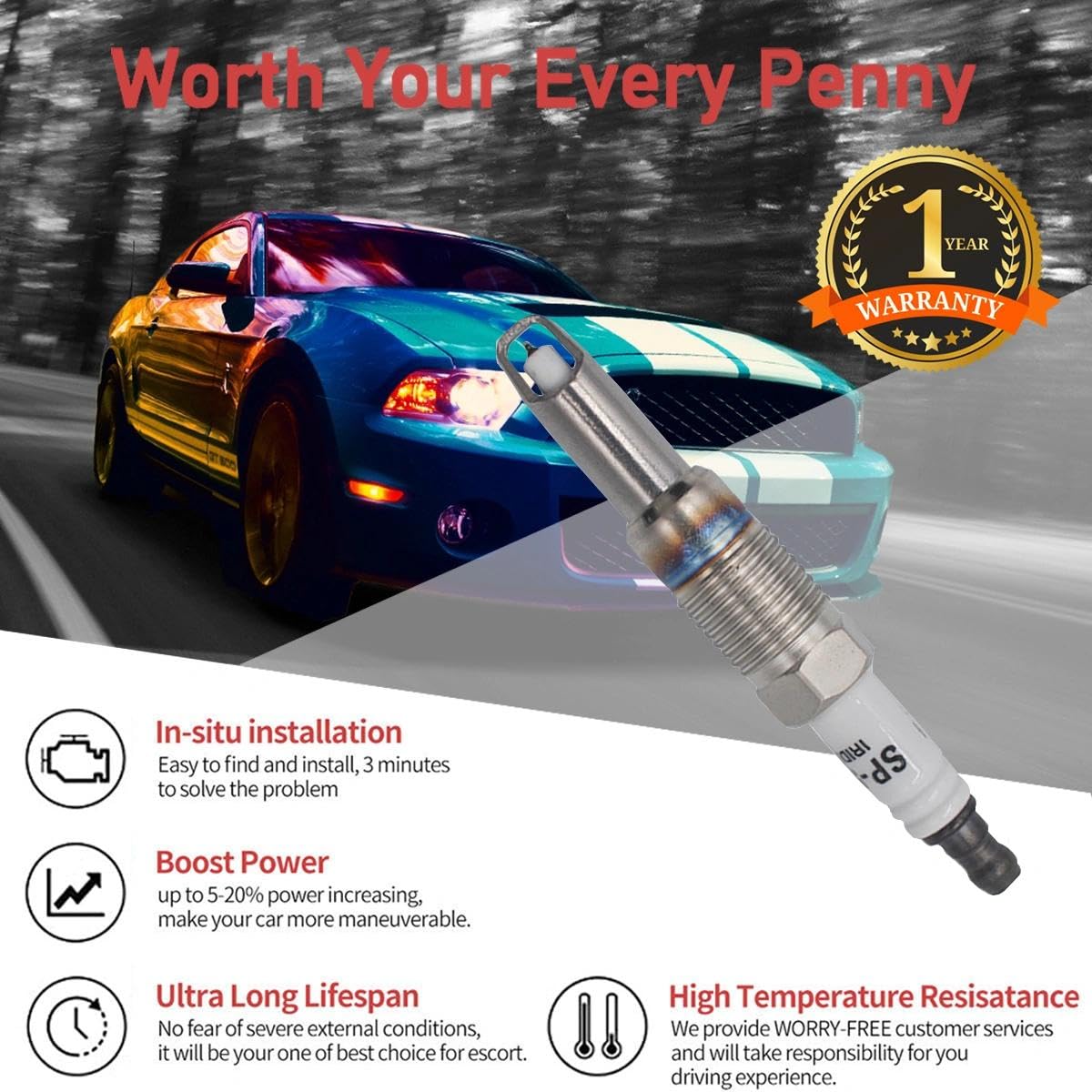 Oyeauto Set Of 8 Iridium Spark Plugs Sp515 Compatible With Ford F-150 1997-2010,Expedition 1997-2014,F-250 F-350 Super Duty 1999