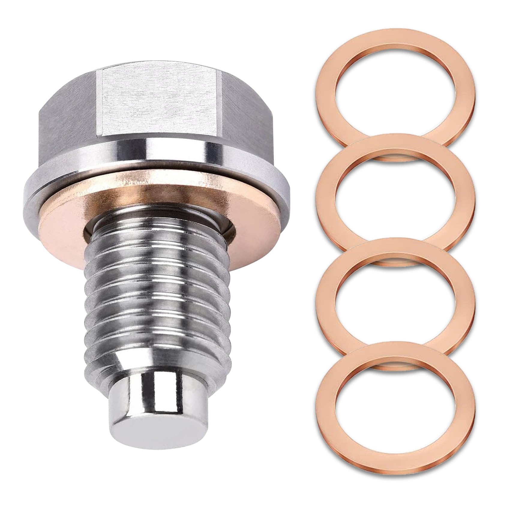 Magnetic Stainless Steel Oil Pan Drain Nut Bolt, M14 x 1.5 Magnetic Oil Drain Plug with 5 PCS Washer Gasket, Fits Most Cars, For