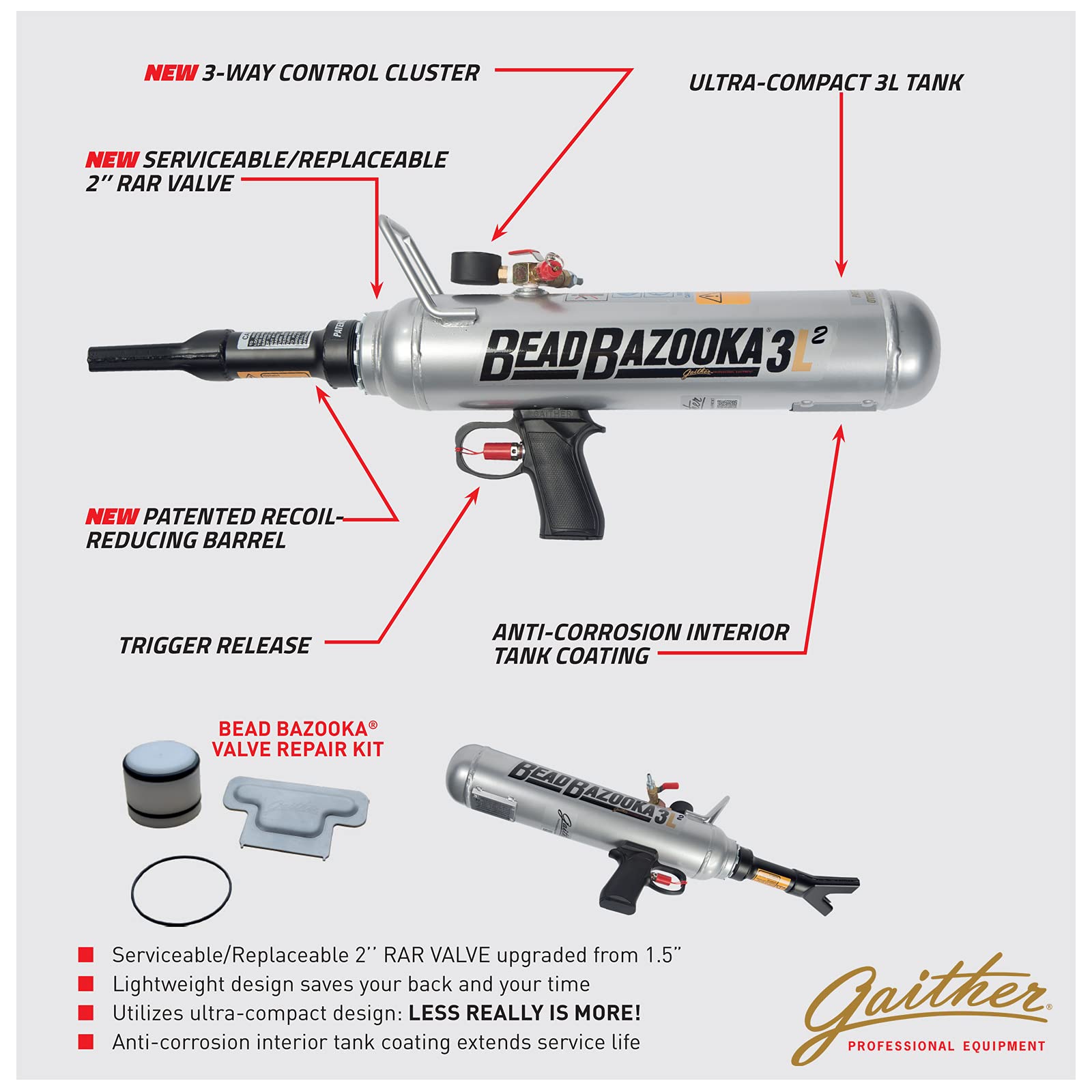 Gaither Handheld Bead Bazooka - 2Nd Generation, Bead Seater Tool With Rapid Air Release, For Passenger, Commercial, And Agricultural Vehicles, 10 Liter