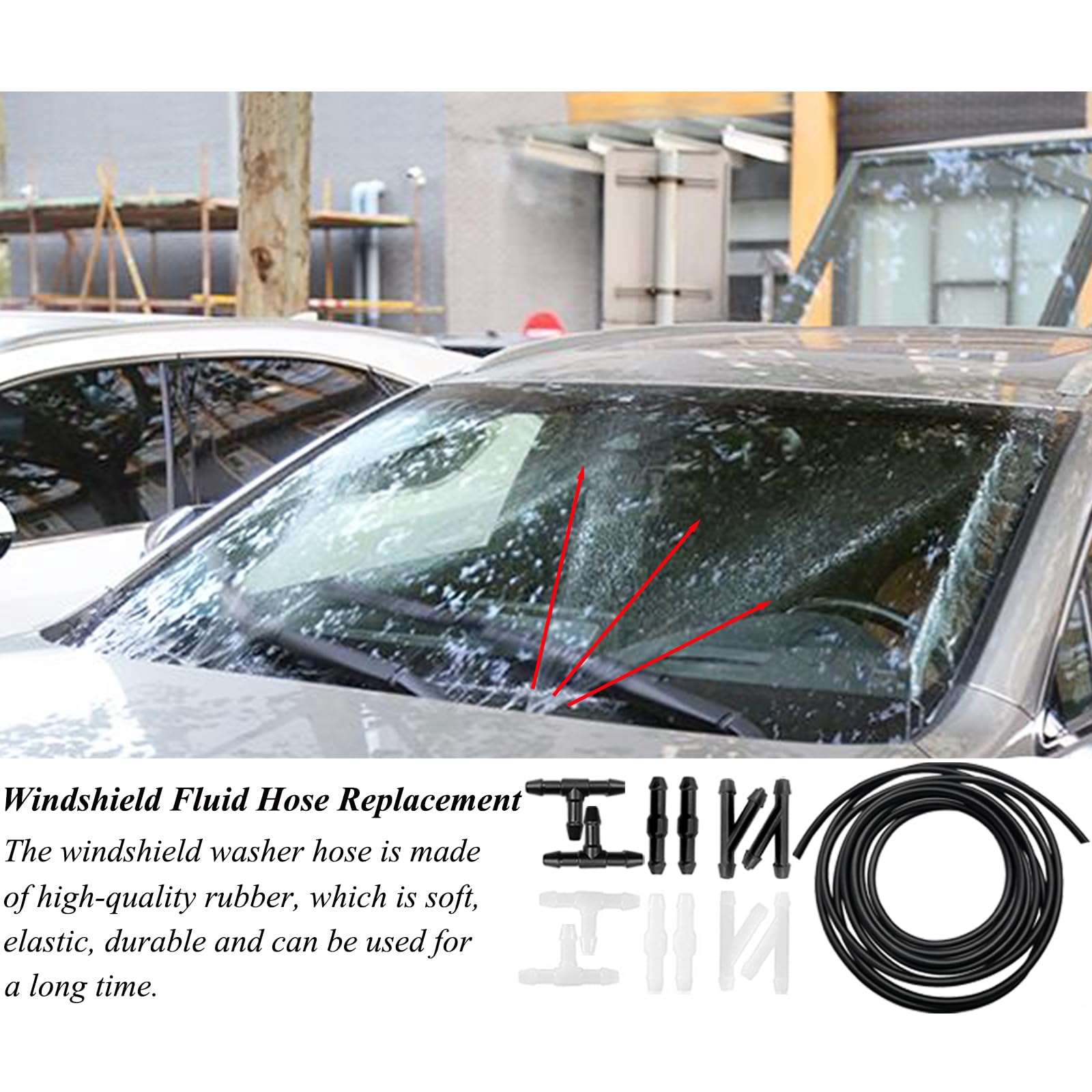 Windshield Washer Hose, Windshield Repair Kit, 2Pcs 4M Washer Fluid Hoses With 24Pcs Hose Connectors For Most Vehicle Windshield