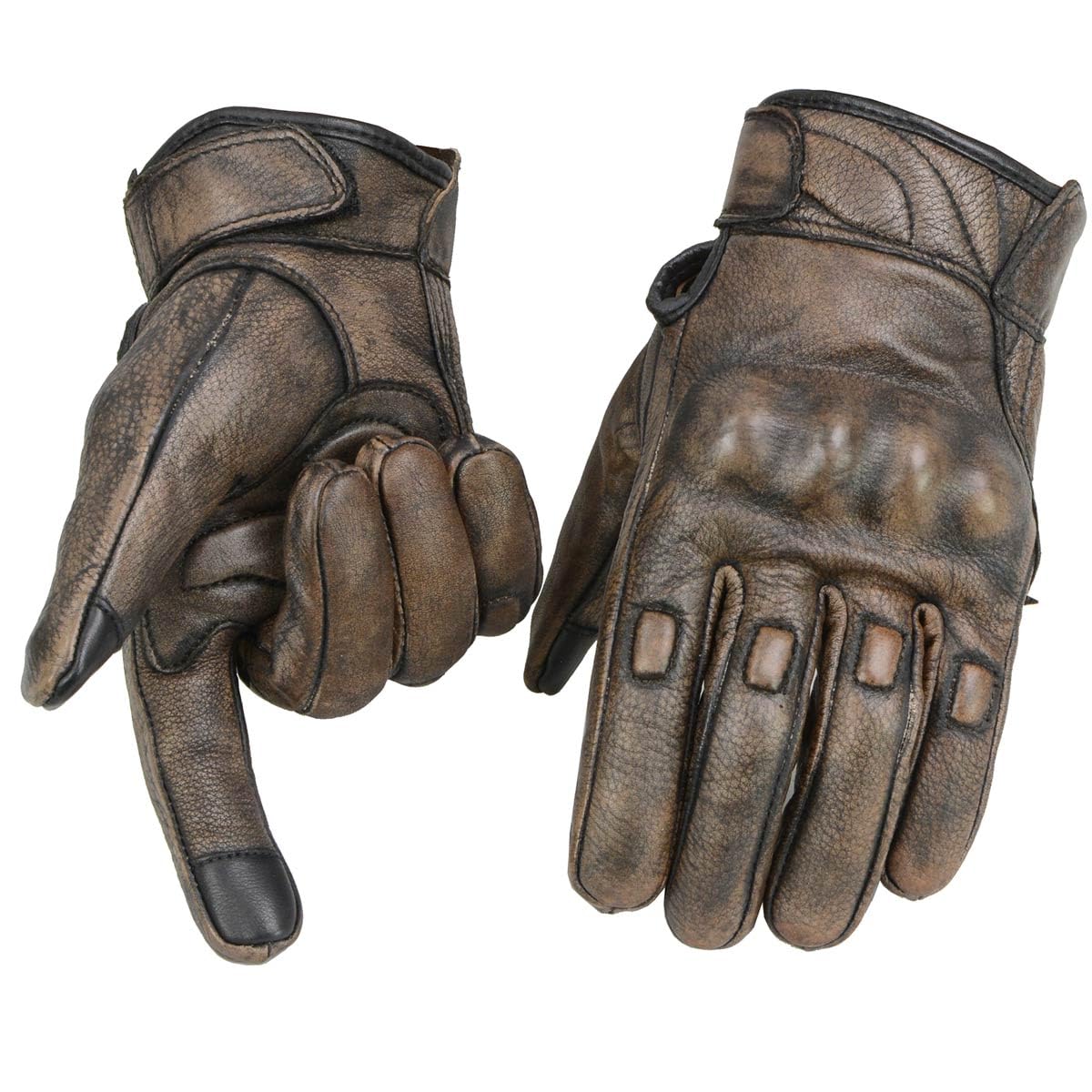 Milwaukee Leather MG7514 Men's Brown Leather with Gel Palm Motorcycle Gloves W/Protective Knuckle - X-Small