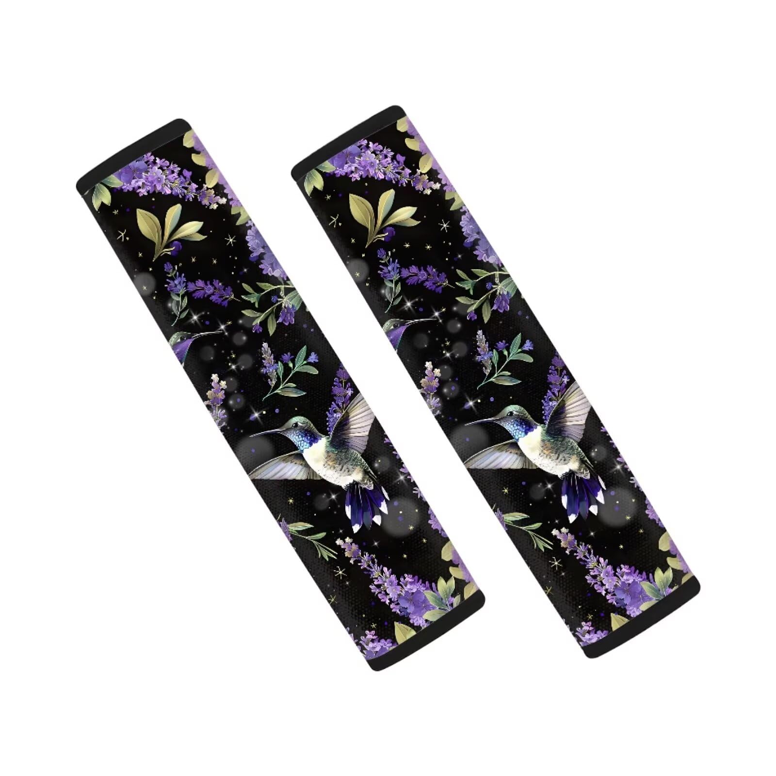 Coldinair Hummingbird Floral Car Seat Belt Pads Seatbelt Covers,Soft Comfort Shoulder Seatbelt Pads Purple Universal Cover Seat 