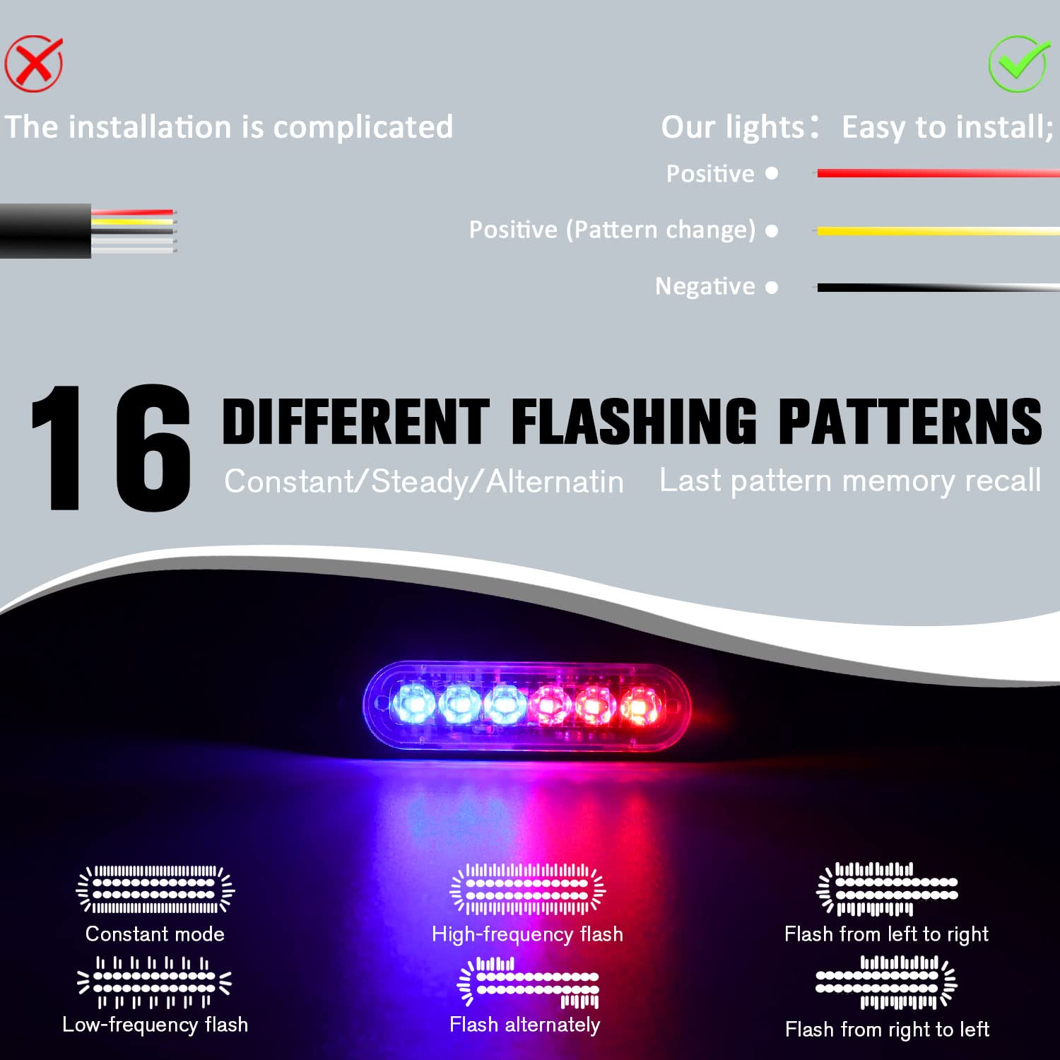 Dibms Led Emergency Strobe Lights, 8X Red Blue 6 Led Strobe Warning Emergency Flashing Light Caution Construction Hazard Light B