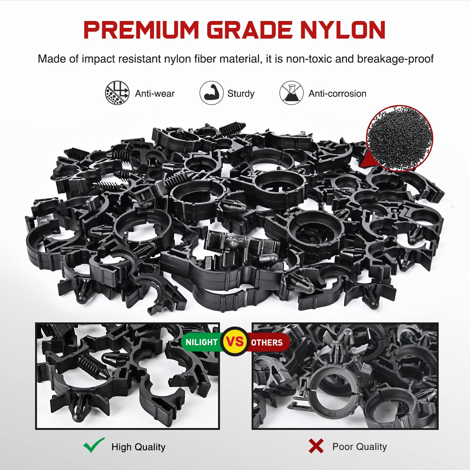 Nilight 60Pcs Automotive Wire Loom Routing Clip Wiring Harness Assortment Kit 6 Different Sizes Universal Replacement Parts With