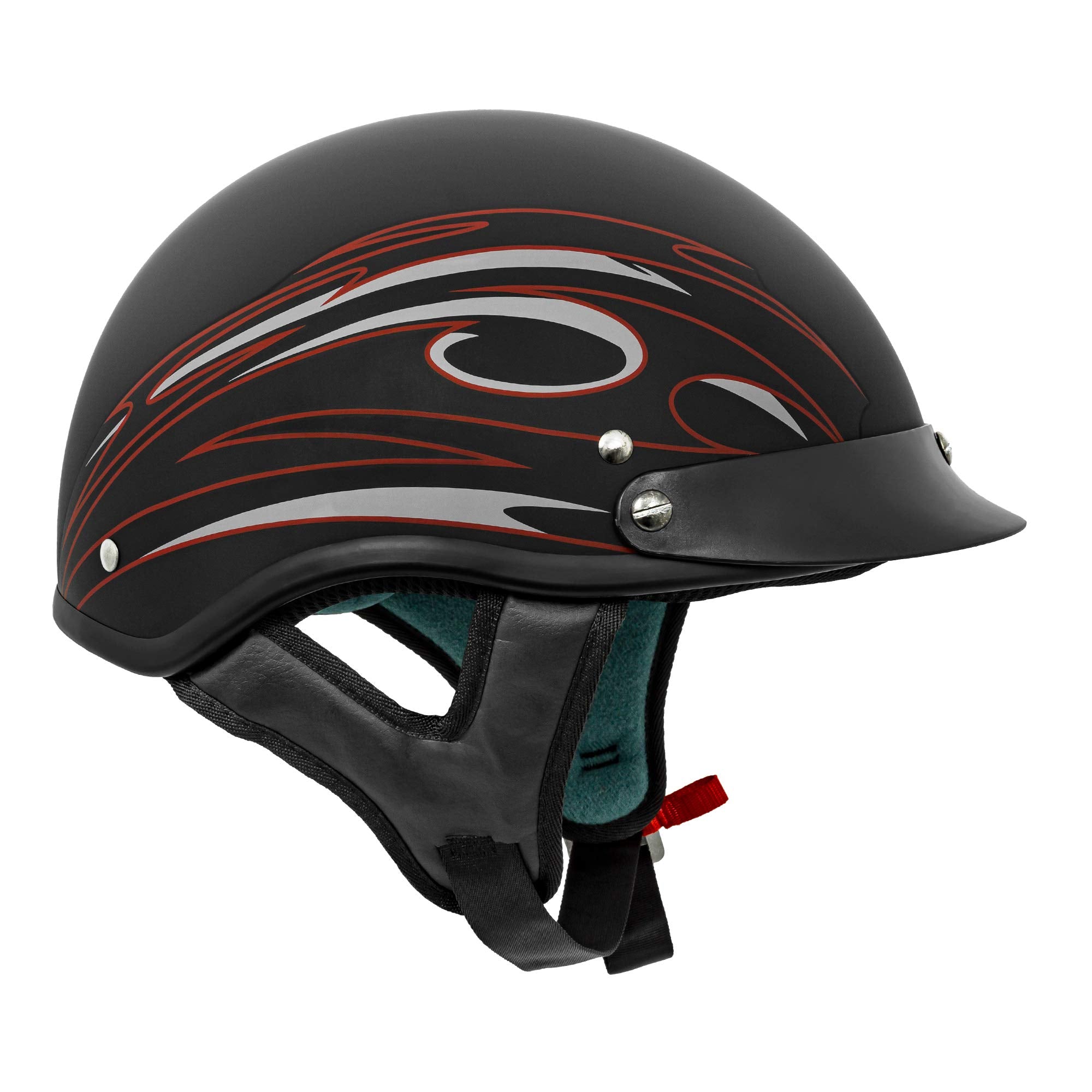 Vcan Cruiser Solid Flat Black Half Face Motorcycle Helmet (Red Blade, X-Large)