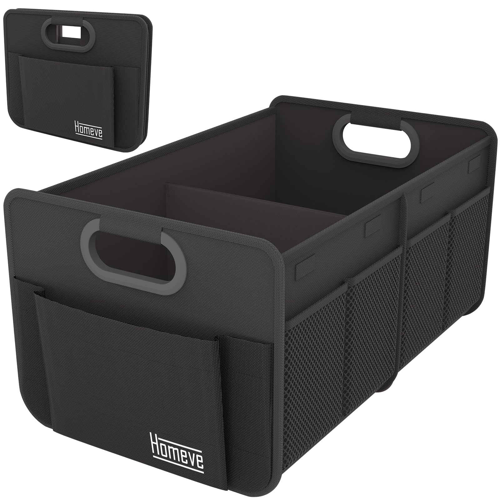 Homeve Car Trunk Organizer, Collapsible Multi-Compartment Car Organizer, Black, 2 Compart-Small